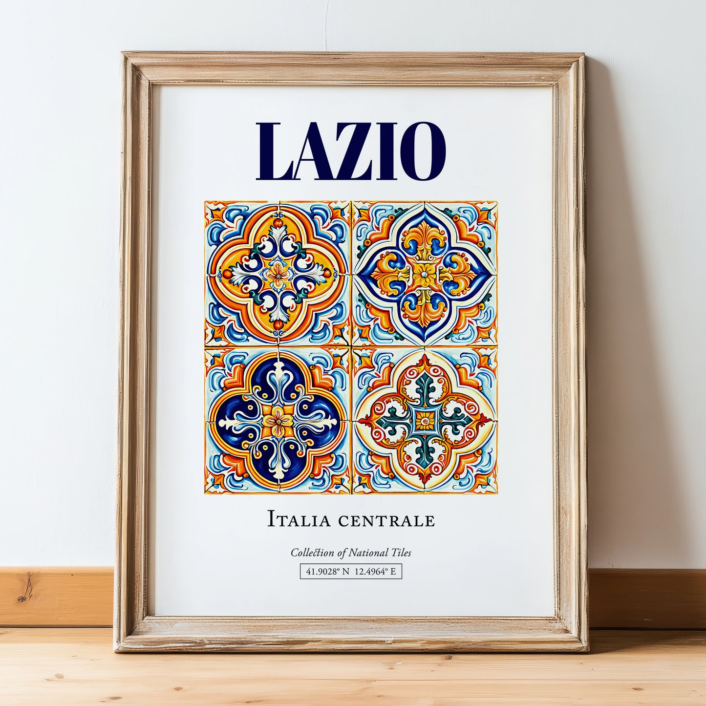 Lazio, Italy – Travel Wall Art, in wooden frame leaning on the floor