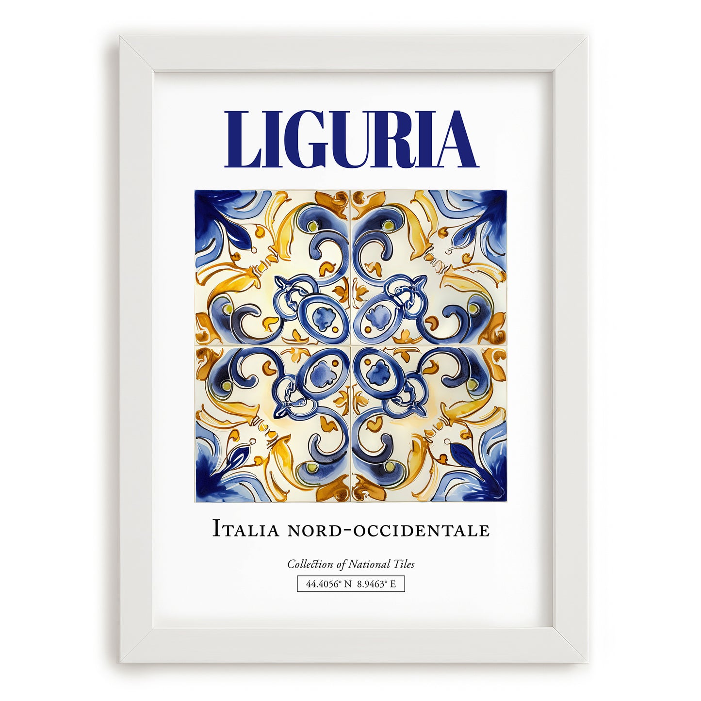 Liguria, Italy – Cityscape Wall Art, placed in minimal white frame