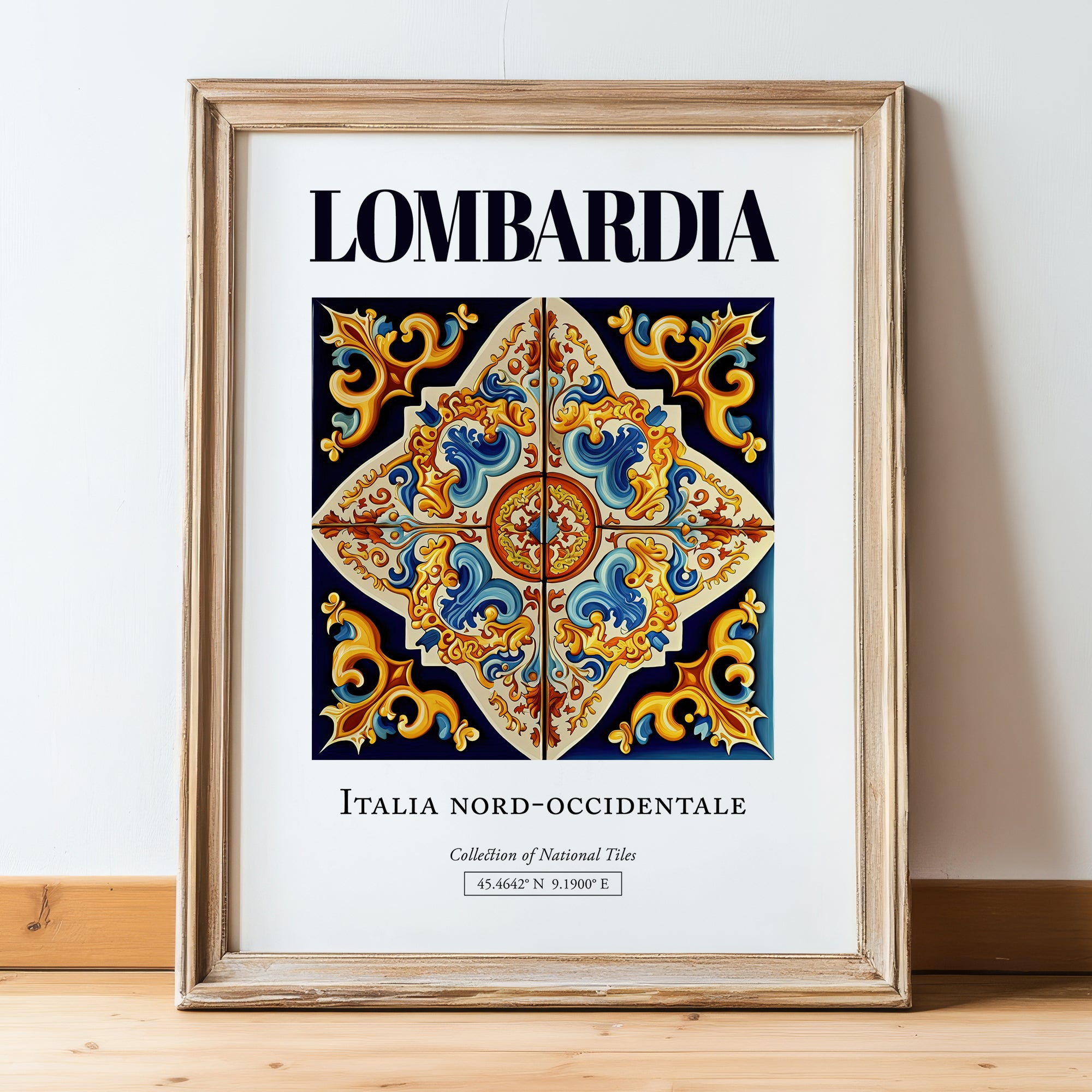 Lombardia (Lombardy), Italy – Travel Wall Art, in wooden frame leaning on the floor