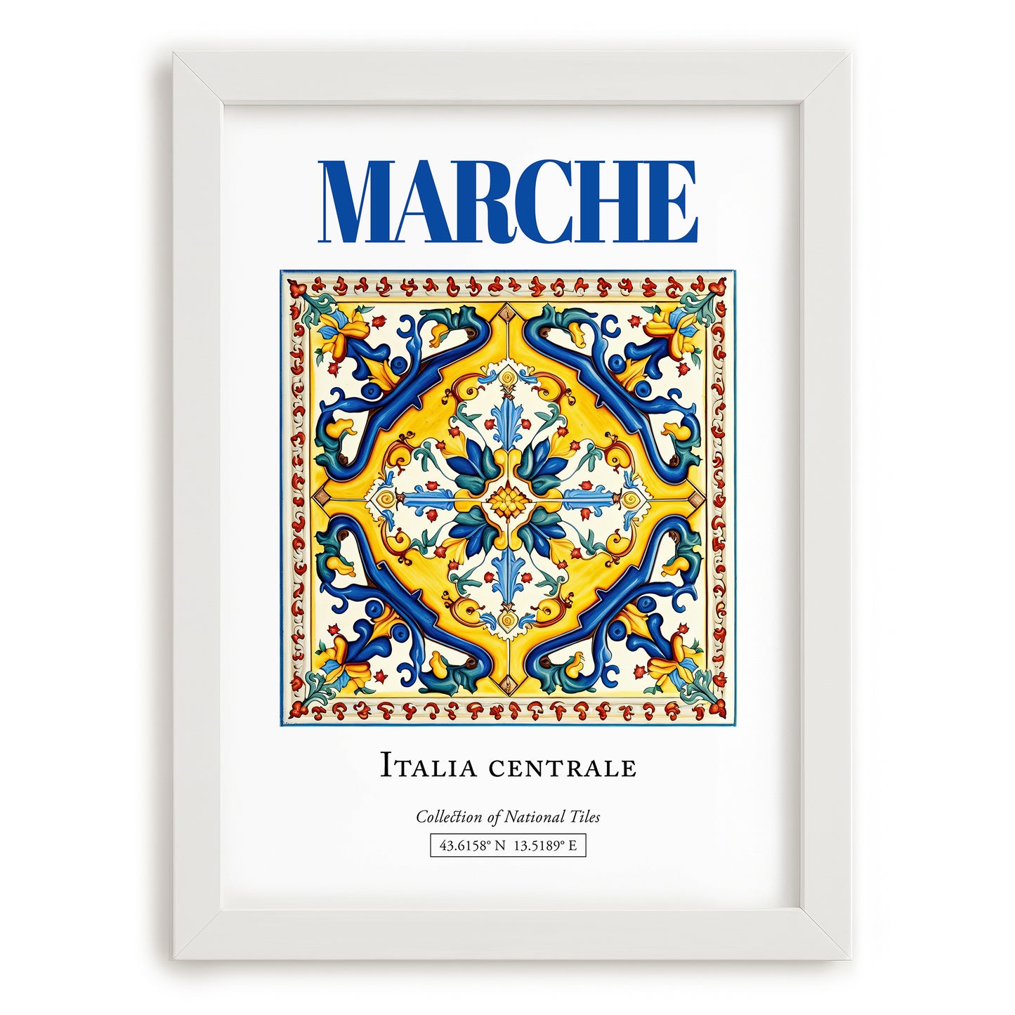 Marche, Italy – Travel Wall Decor, placed in minimal white frame