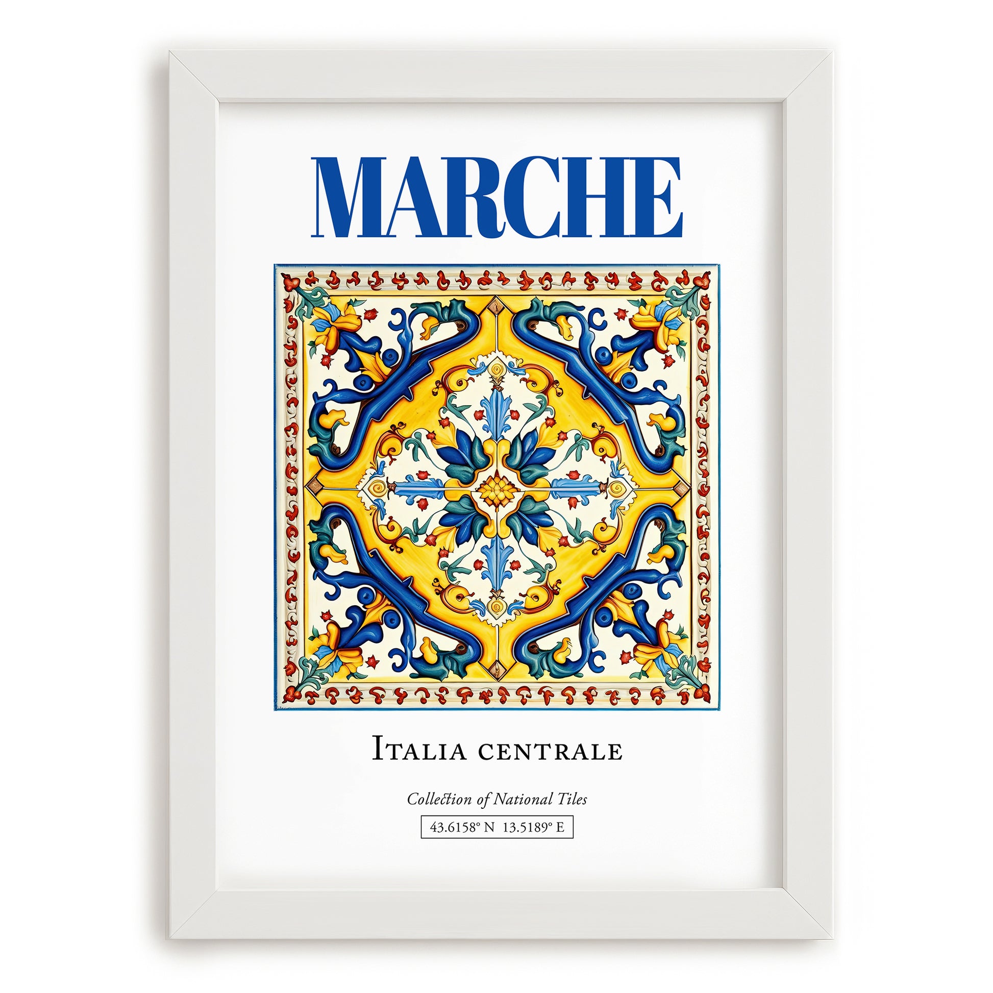 Marche, Italy – Travel Wall Decor, placed in minimal white frame