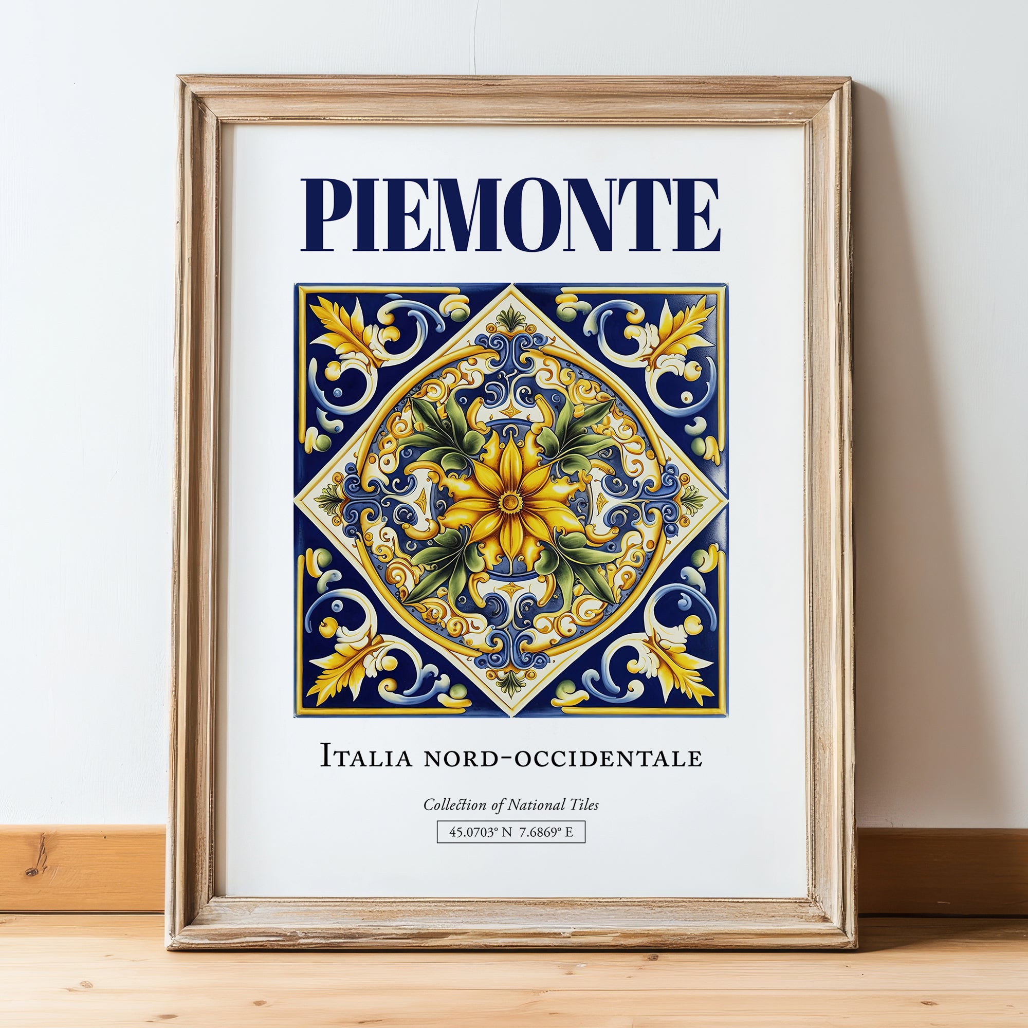 Piemonte (Piedmont), Italy – Travel Wall Decor, in wooden frame leaning on the floor