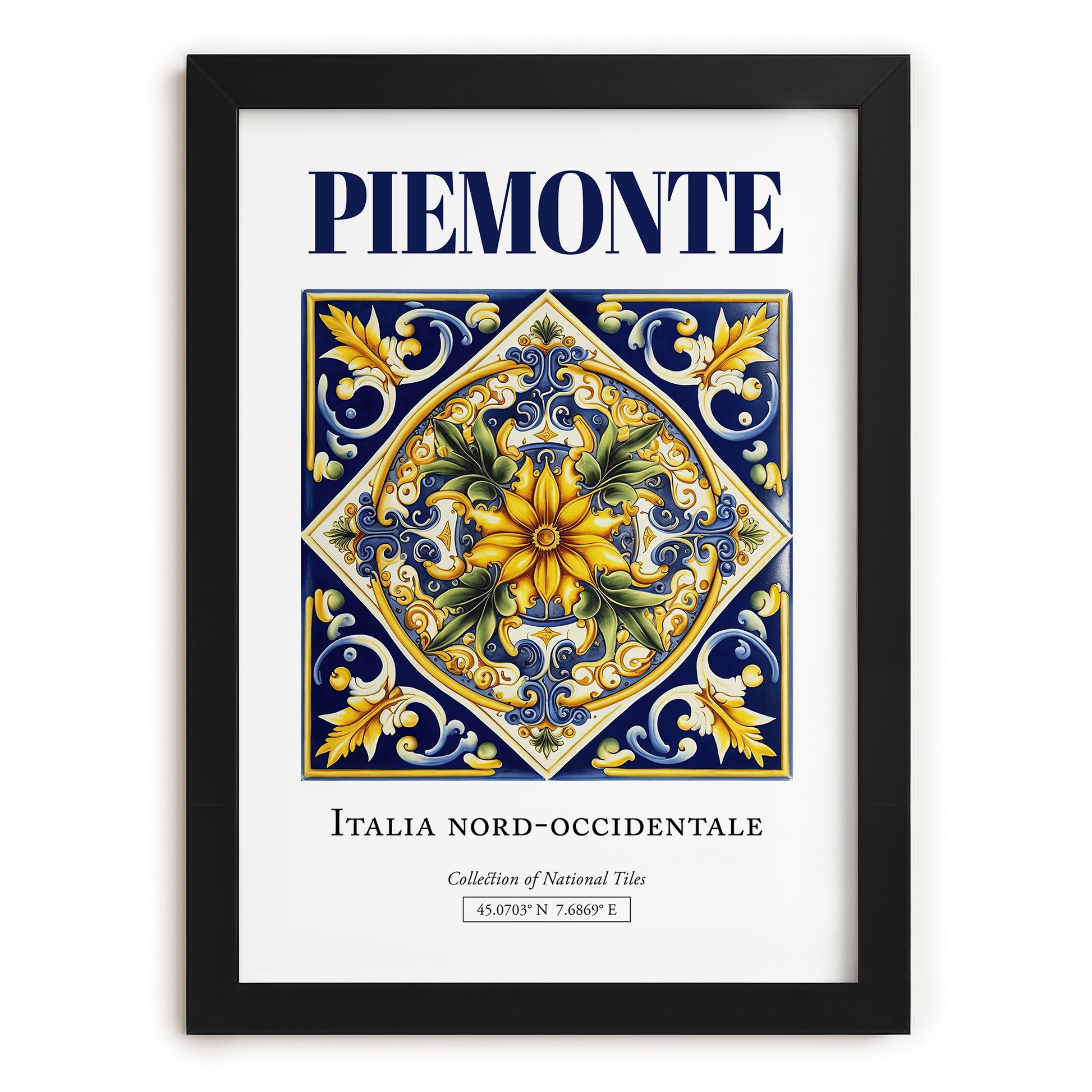 Piemonte (Piedmont), Italy – Travel Wall Decor, in sleek black frame