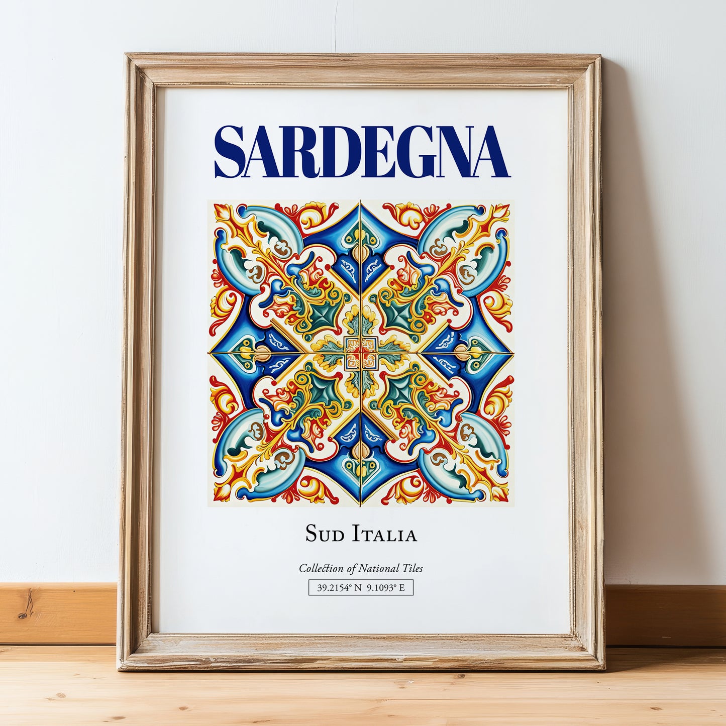 Sardegna (Sardinia), Italy – Travel Print, in wooden frame leaning on the floor