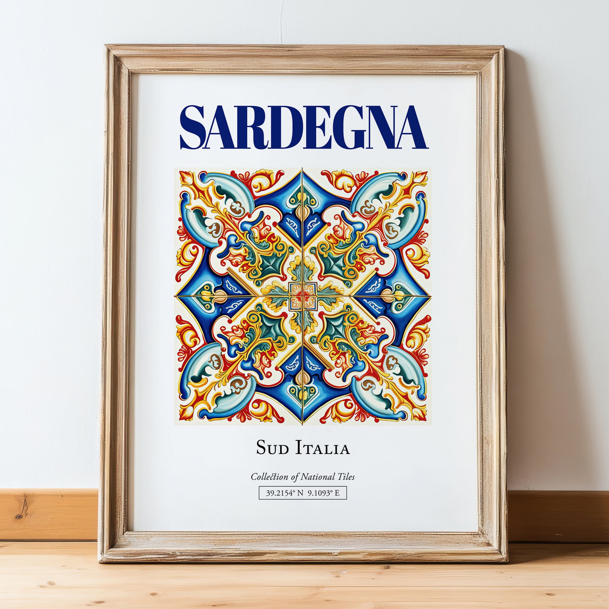 Sardegna (Sardinia), Italy – Travel Print, in wooden frame leaning on the floor