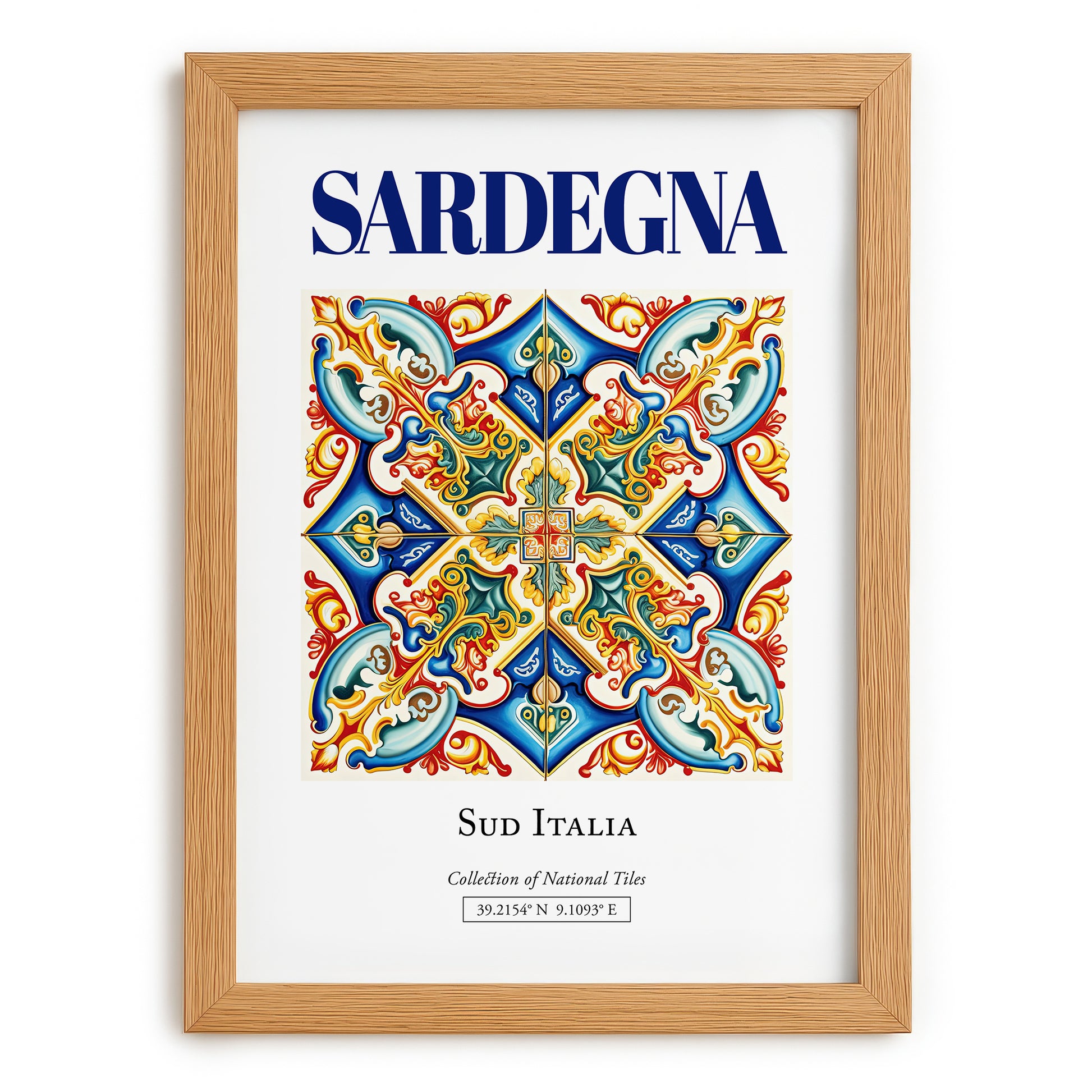 Sardegna (Sardinia), Italy – Travel Print, set in oak frame