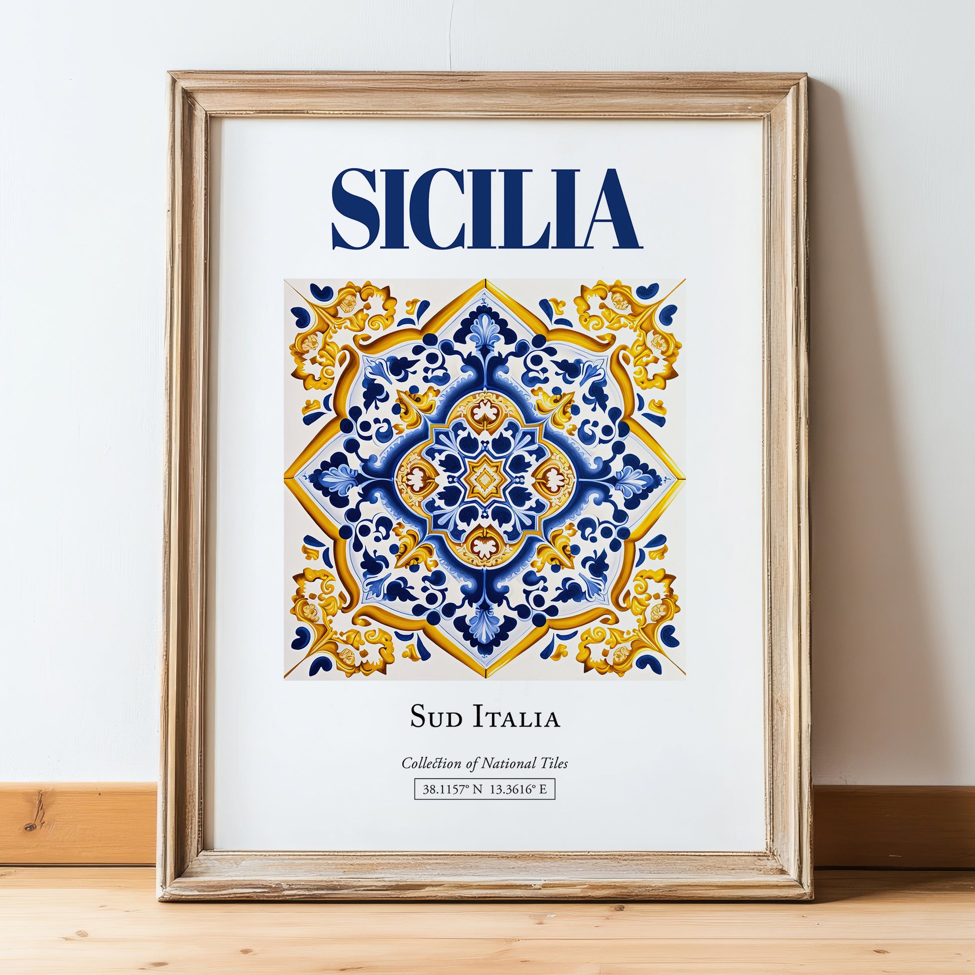 Sicilia (Sicily), Italy – Travel Wall Art, in wooden frame leaning on the floor