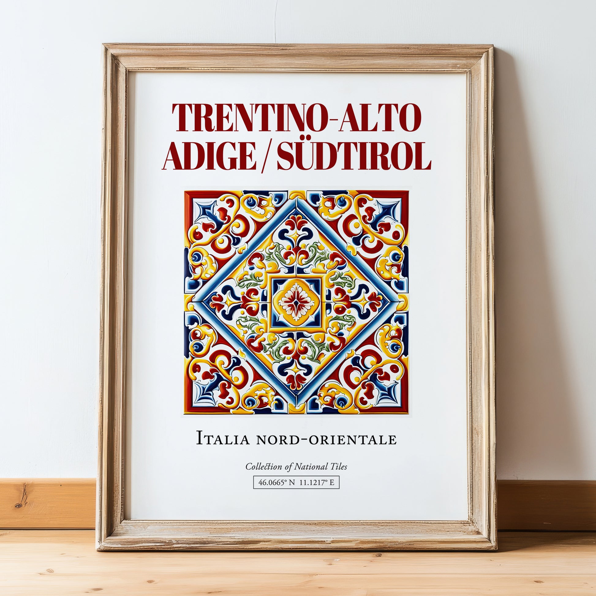 Trentino-Alto Adige/Südtirol, Italy – Travel Print, in wooden frame leaning on the floor