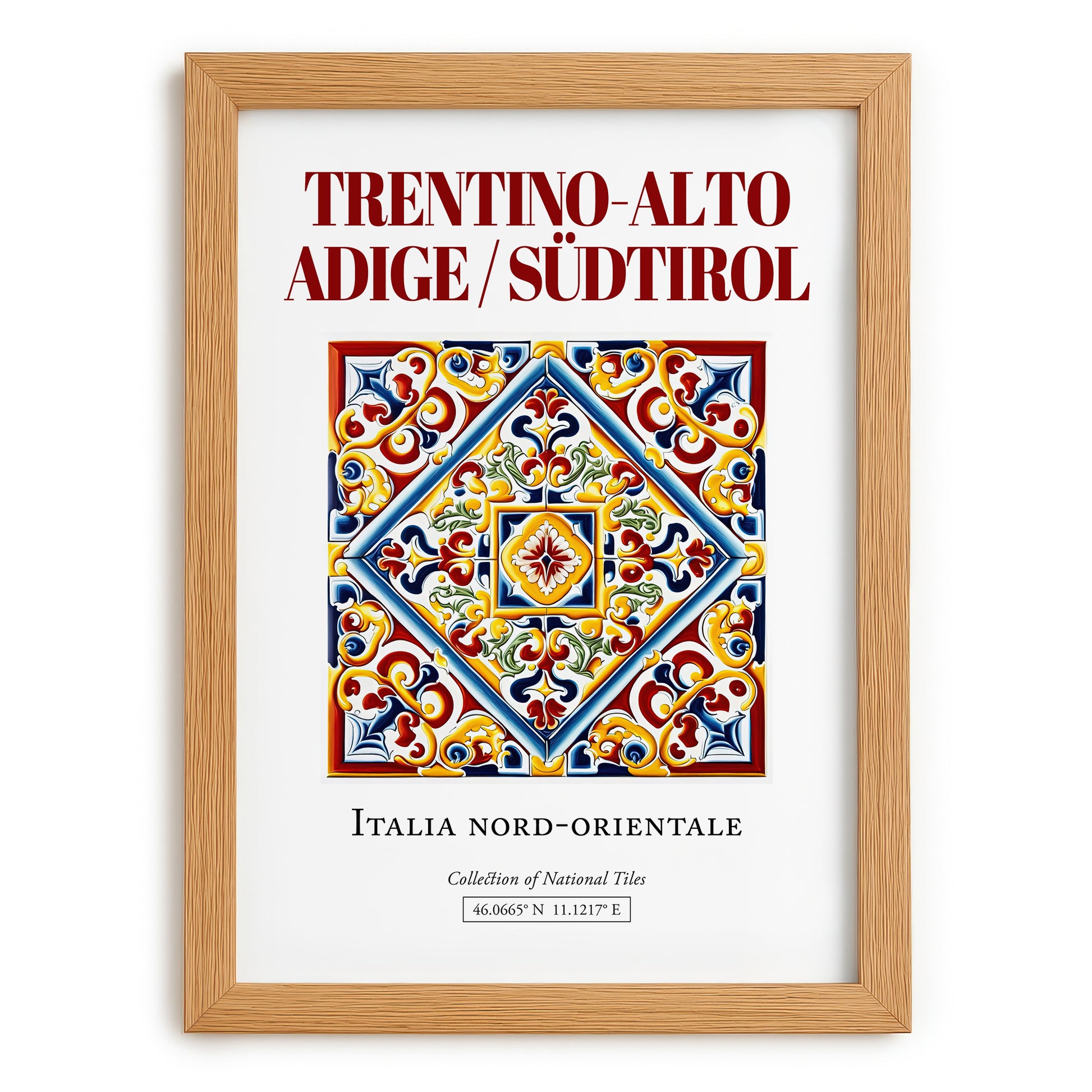 Trentino-Alto Adige/Südtirol, Italy – Travel Print, set in oak frame