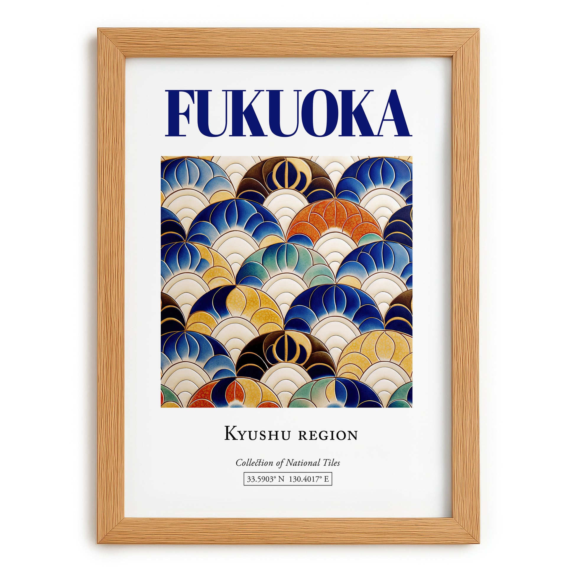Fukuoka, Japan – Travel Poster, set in oak frame