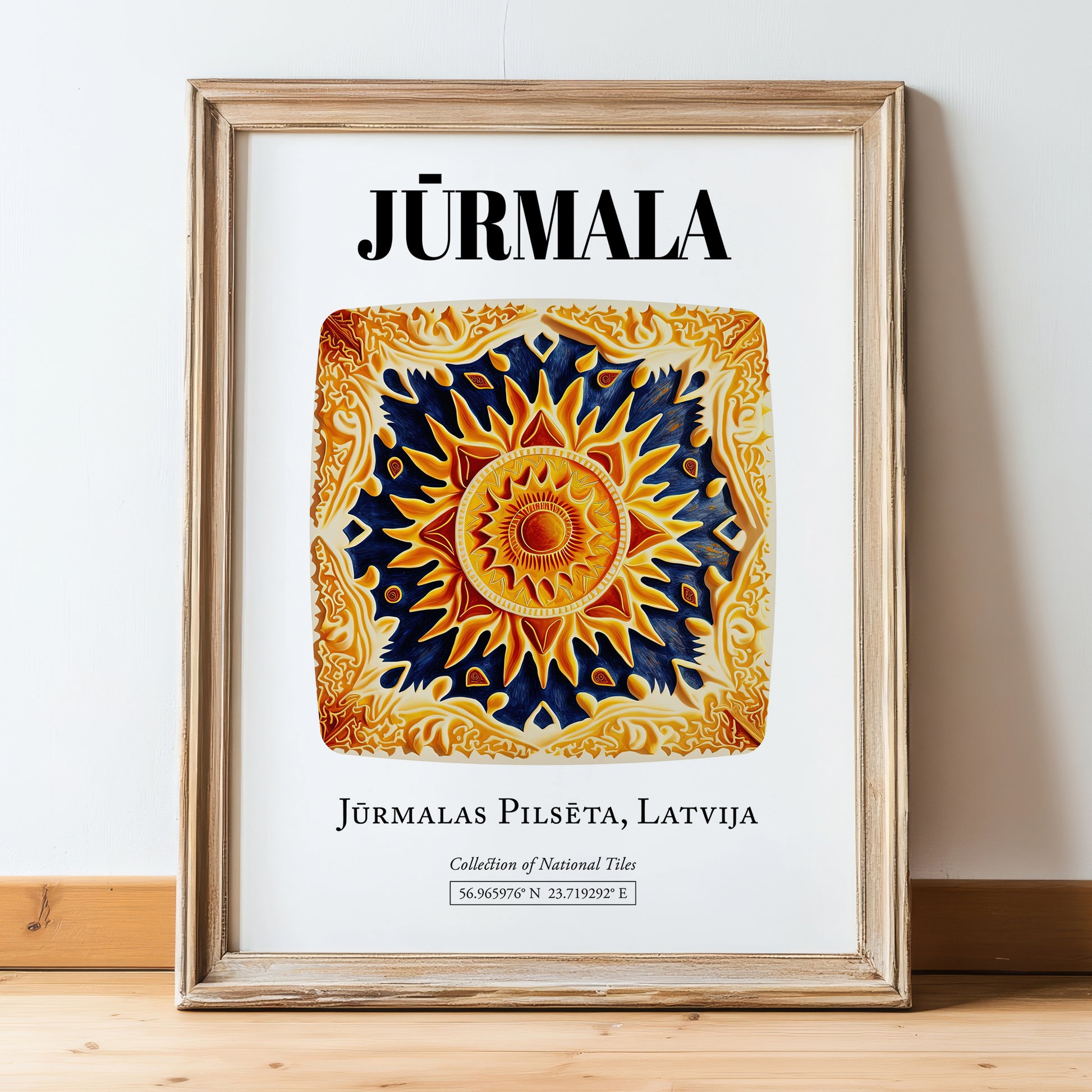 Jūrmala, Latvia – Travel Print, in wooden frame leaning on the floor
