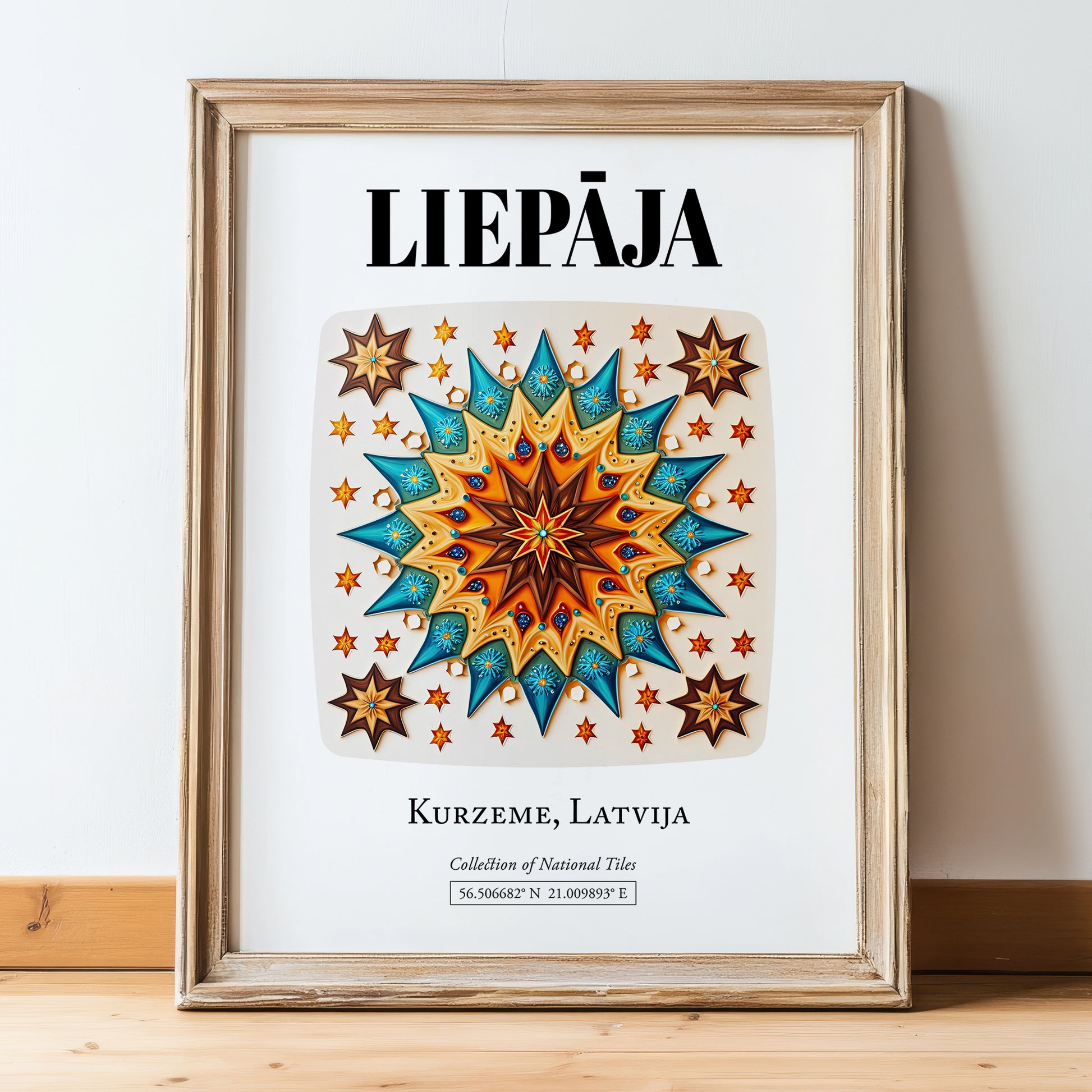 Liepāja, Latvia – National Pride Wall Decor, in wooden frame leaning on the floor