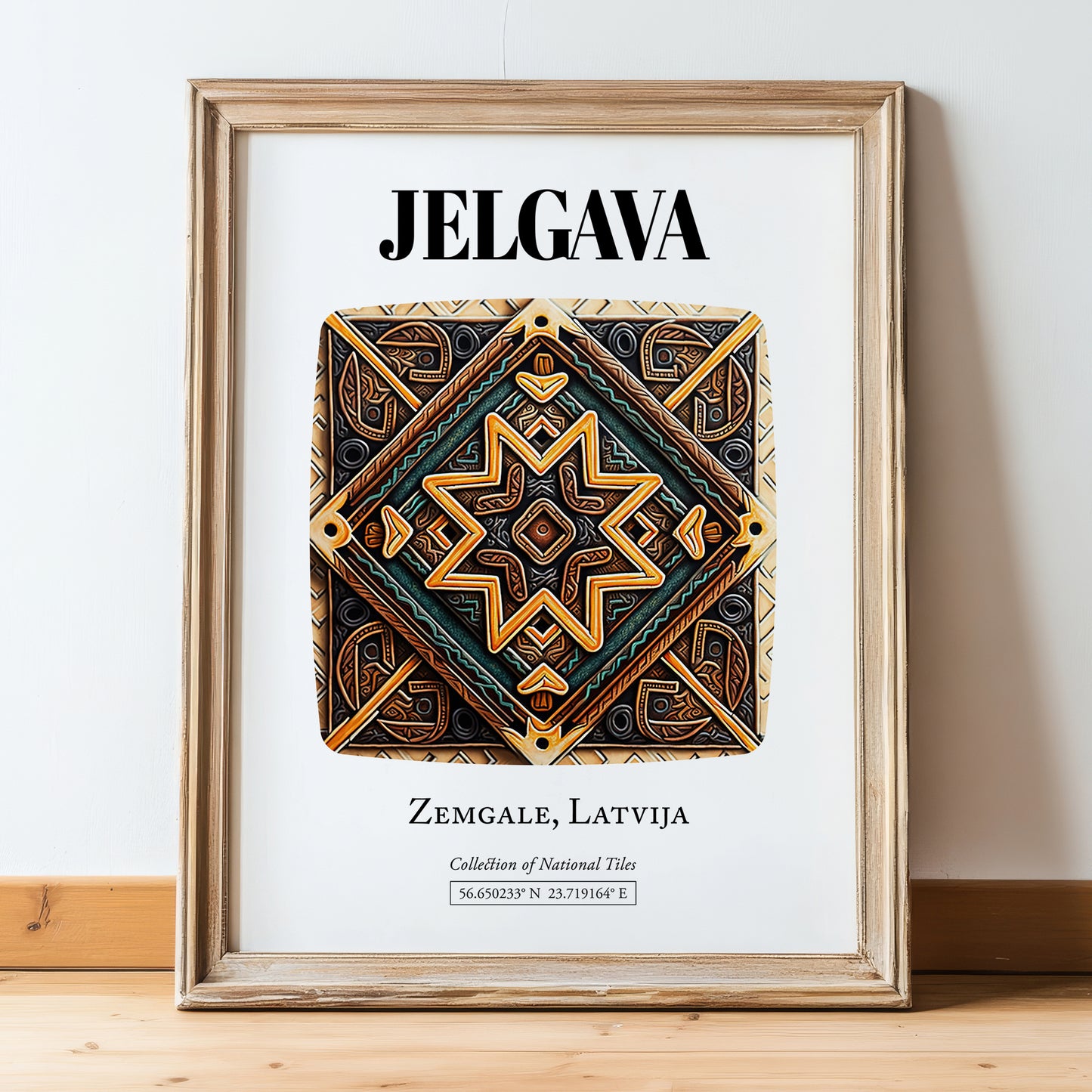 Jelgava, Latvia – Travel Wall Decor, in wooden frame leaning on the floor