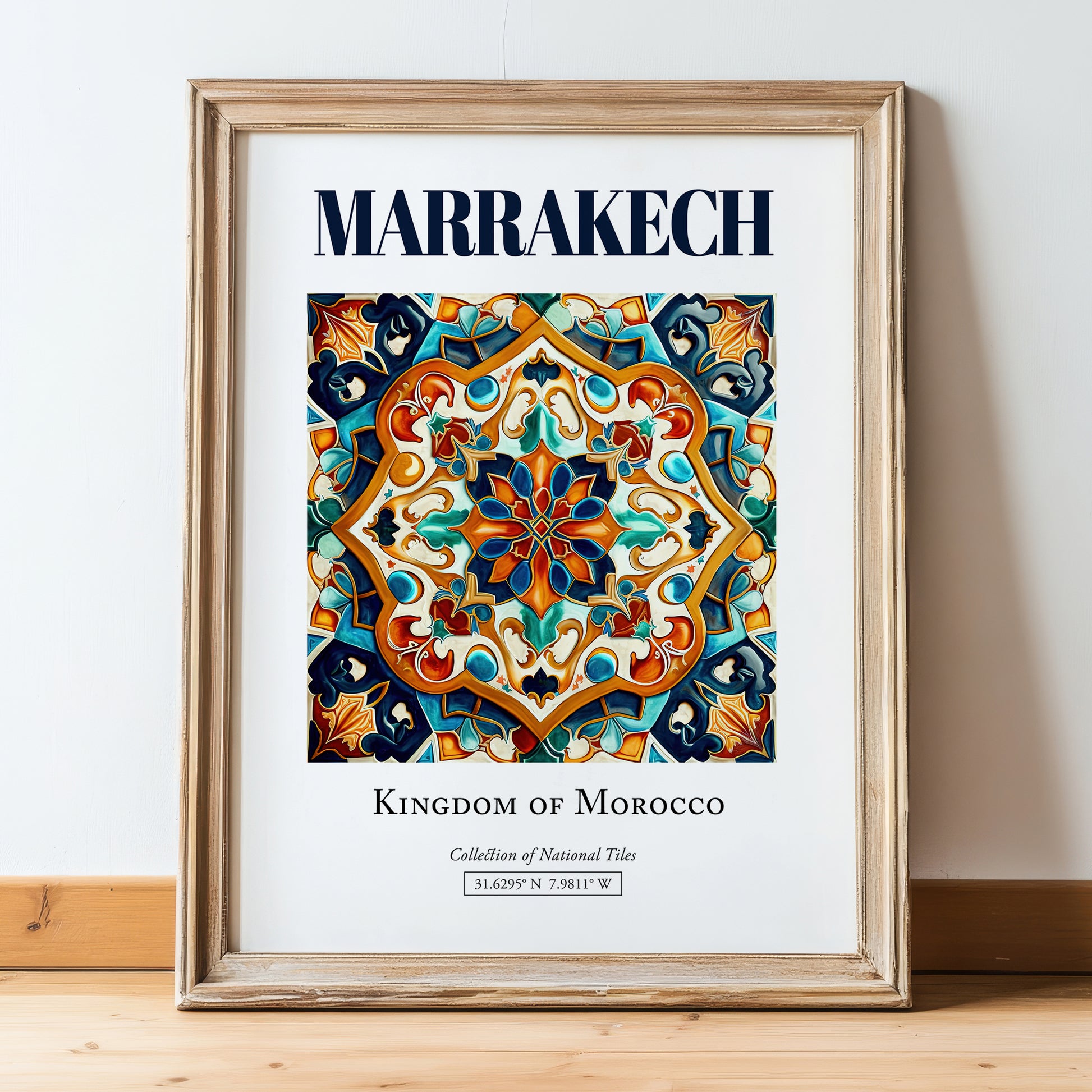Marrakech, Morocco – Global Cities Wall Print, in wooden frame leaning on the floor