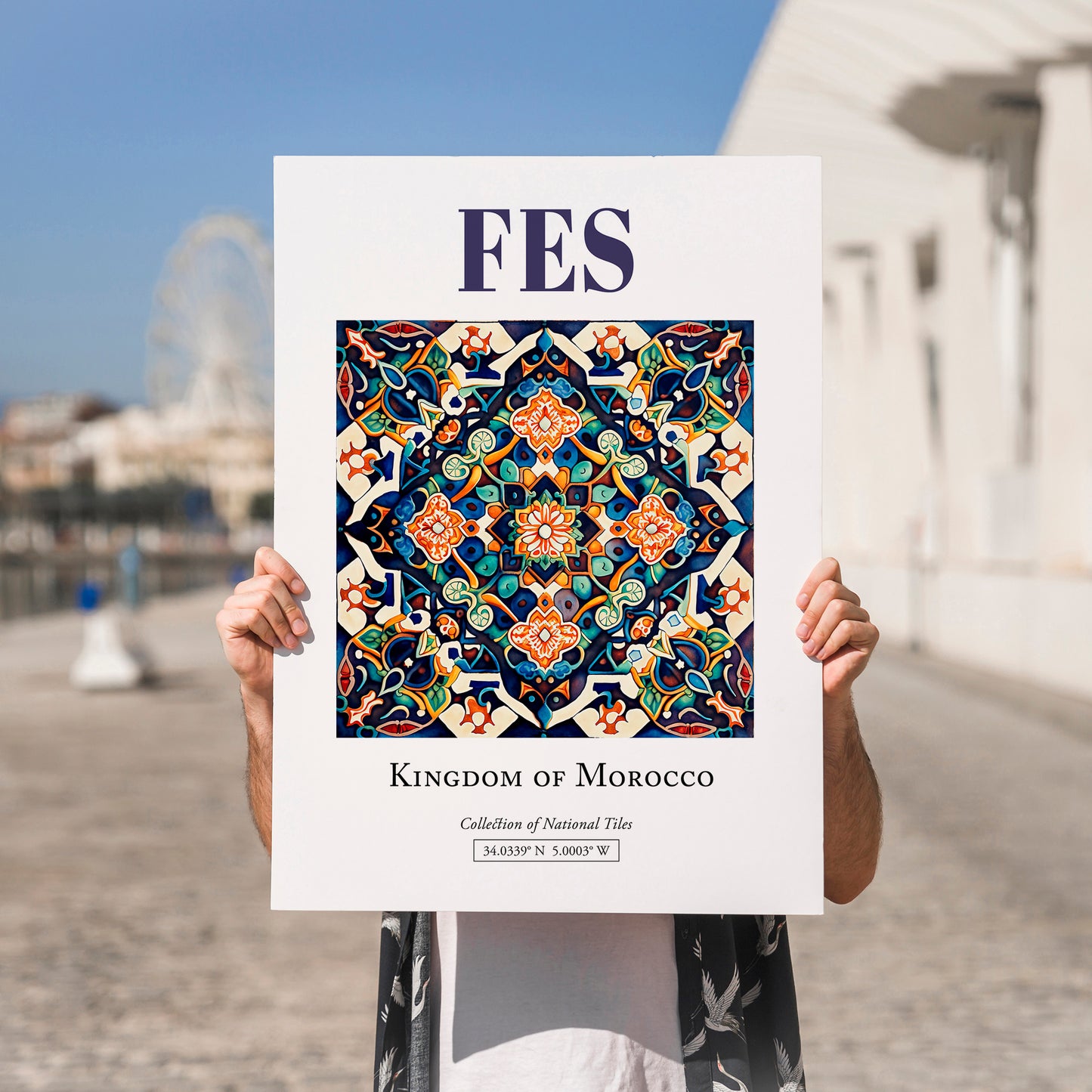 Fes, Morocco – Travel Poster, no-text version framed in wood