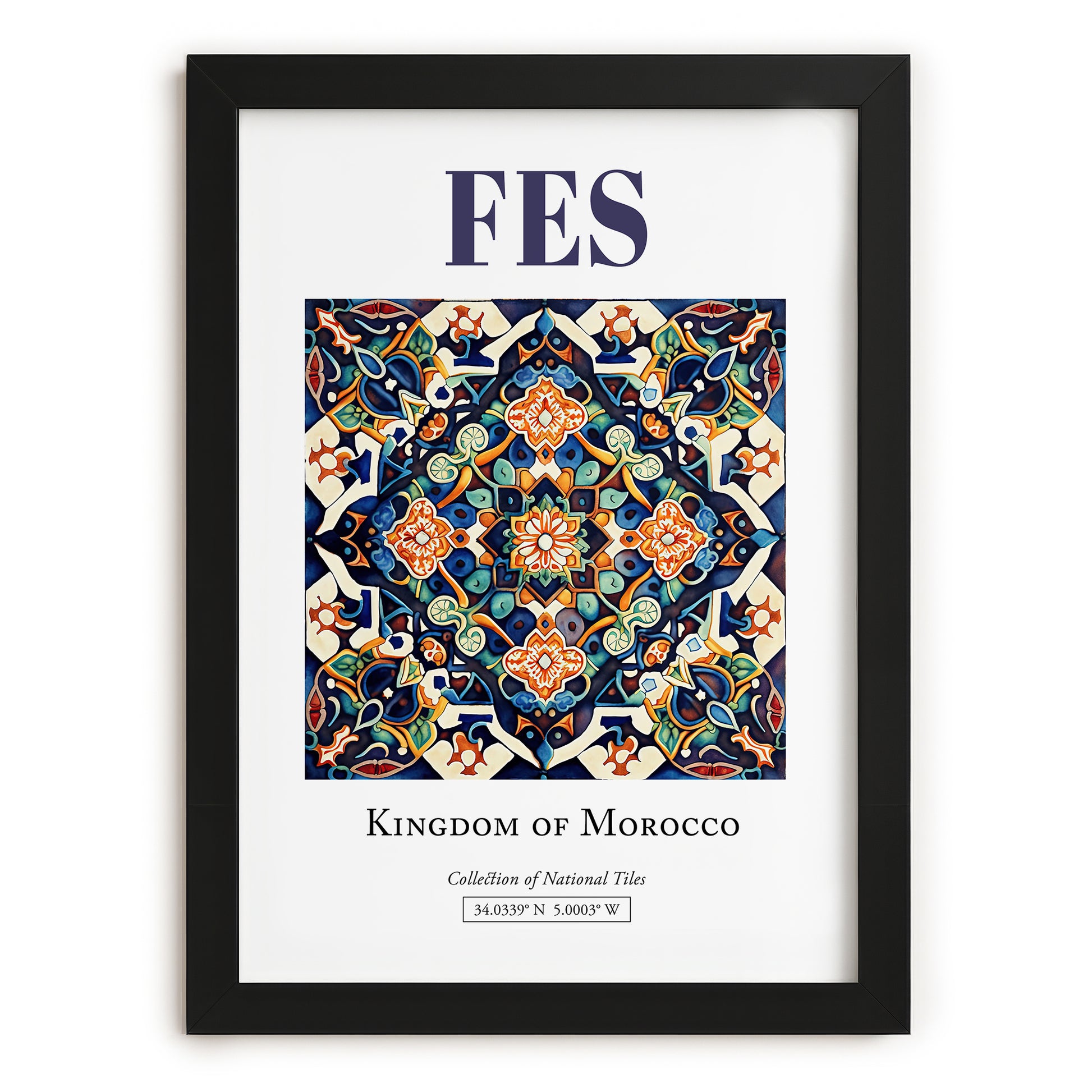 Fes, Morocco – Travel Poster, in sleek black frame