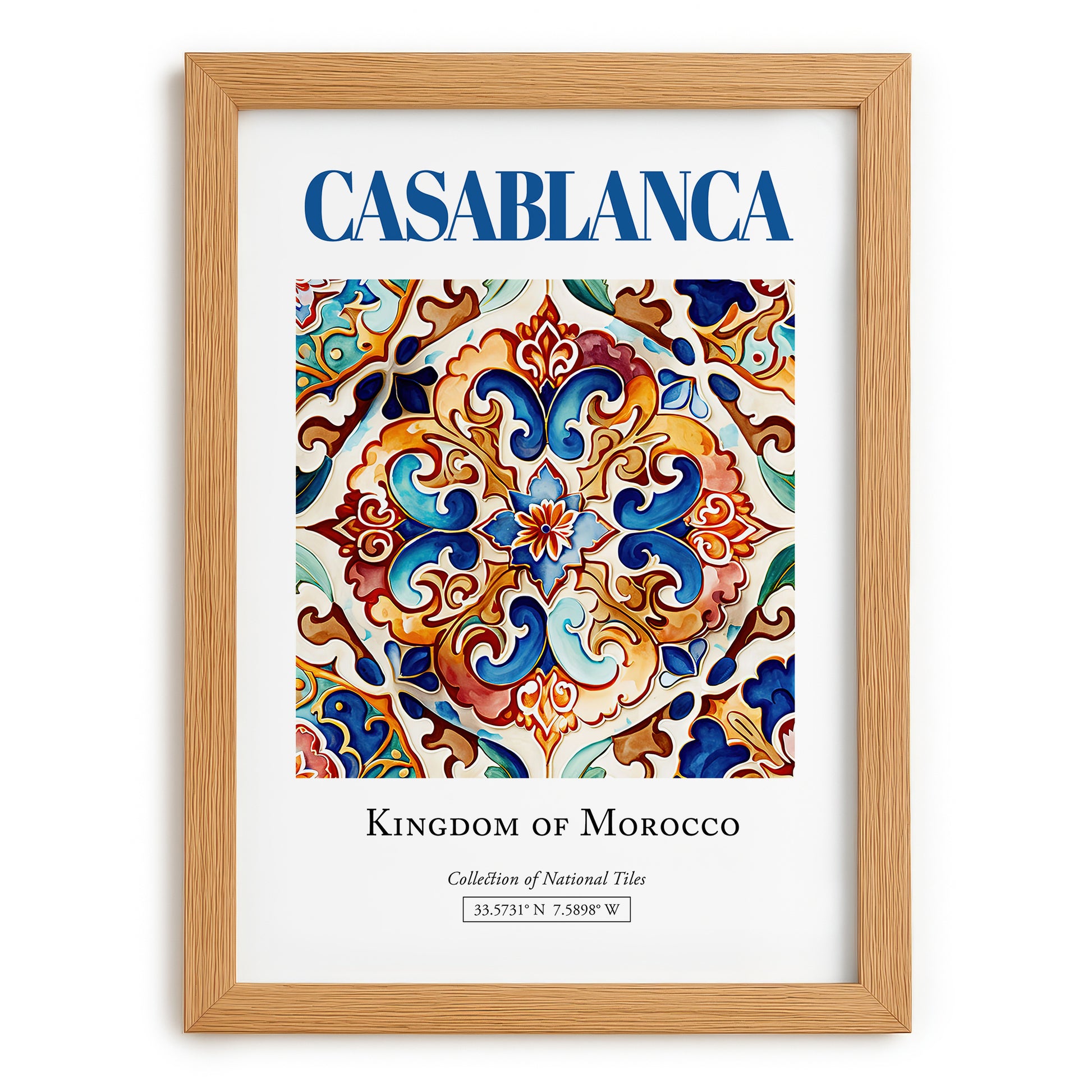 Casablanca, Morocco – Travel Wall Decor, set in oak frame