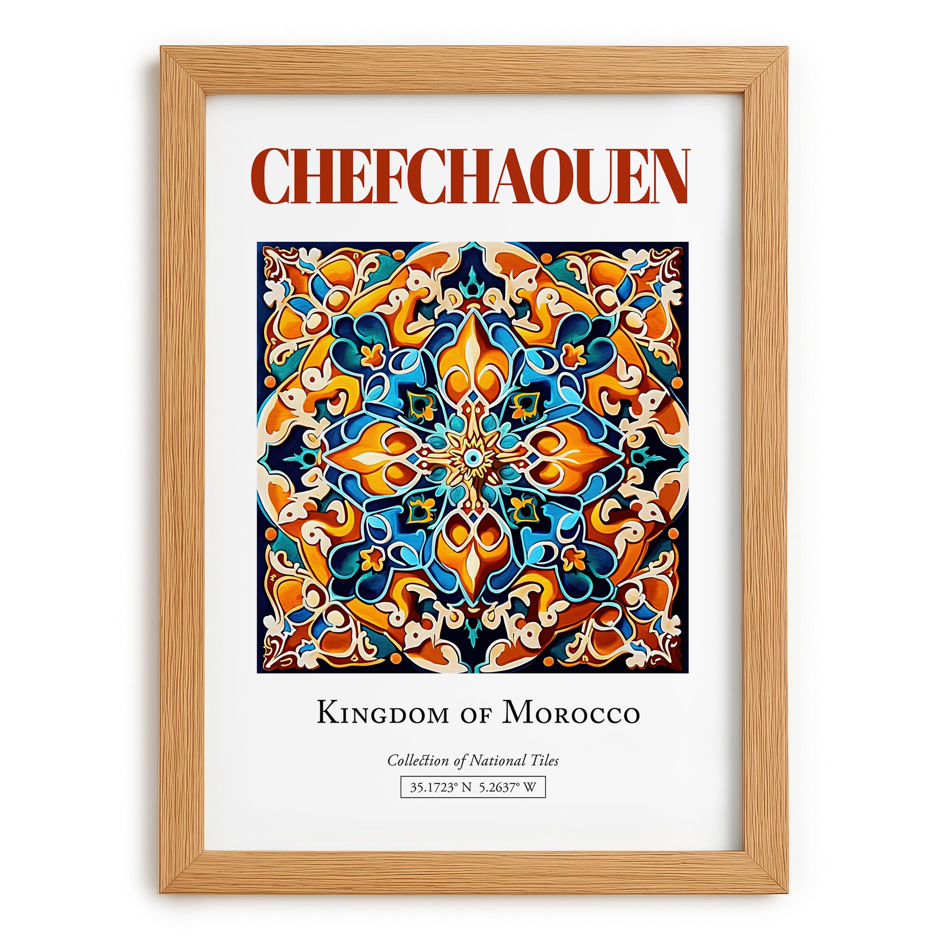 Chefchaouen, Morocco – Cityscape Wall Art, set in oak frame