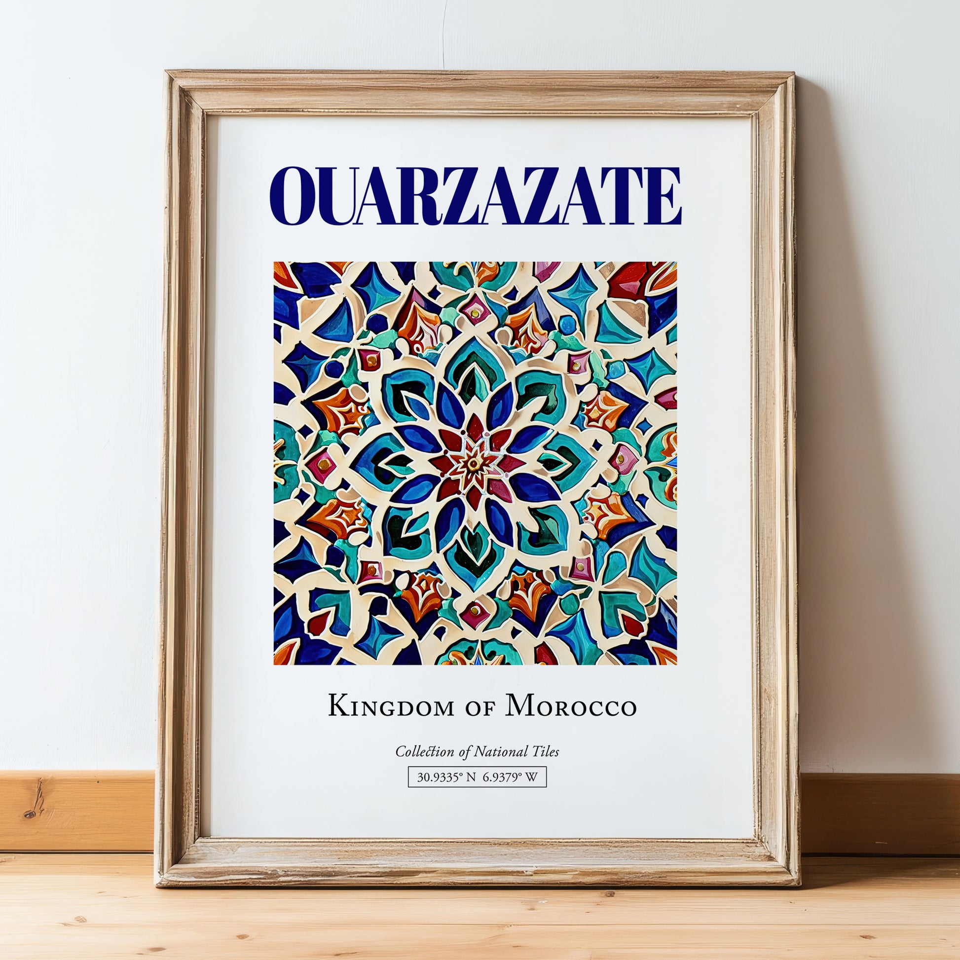 Ouarzazate, Morocco – Travel Wall Art, in wooden frame leaning on the floor