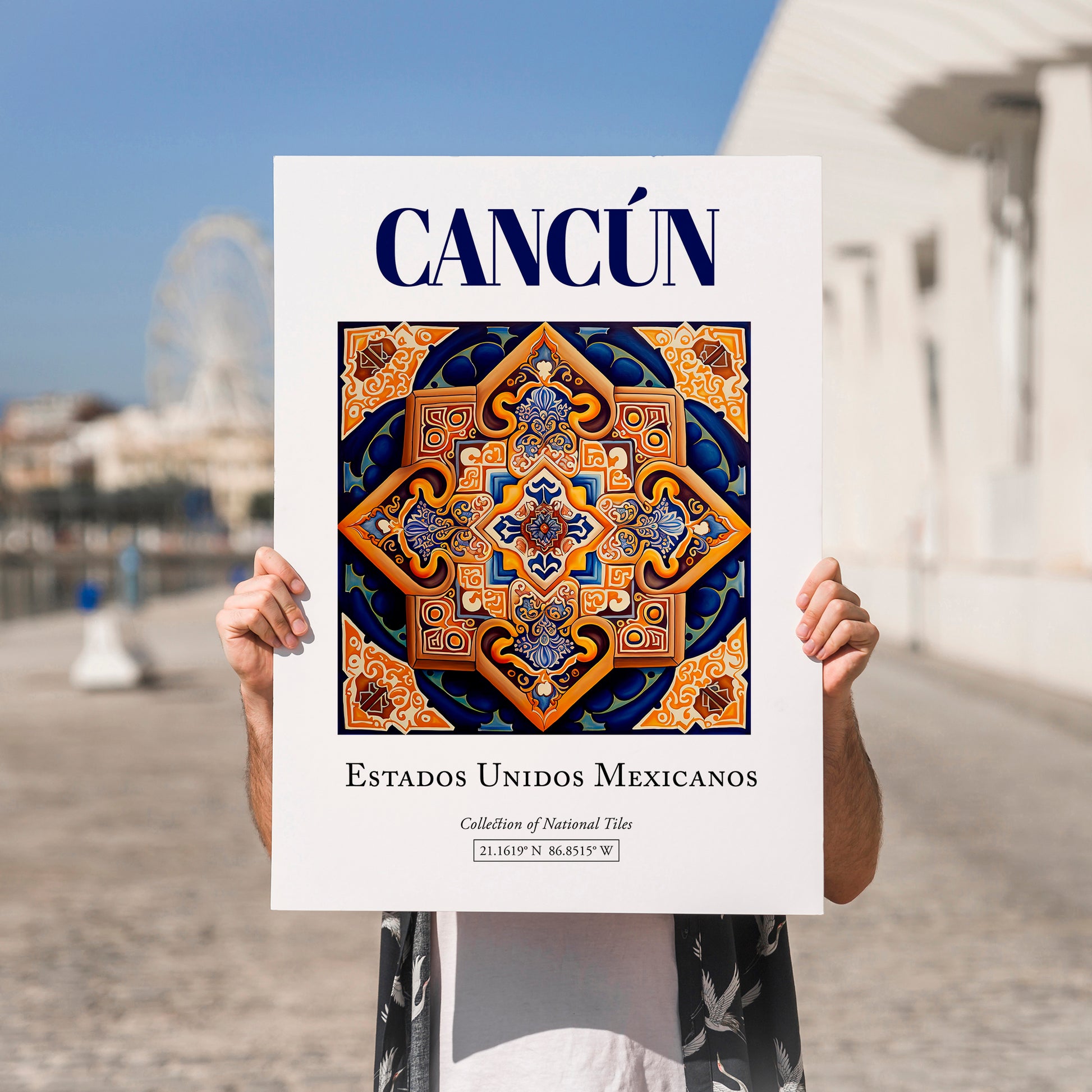 Cancún, Mexico – Travel Poster, no-text version framed in wood