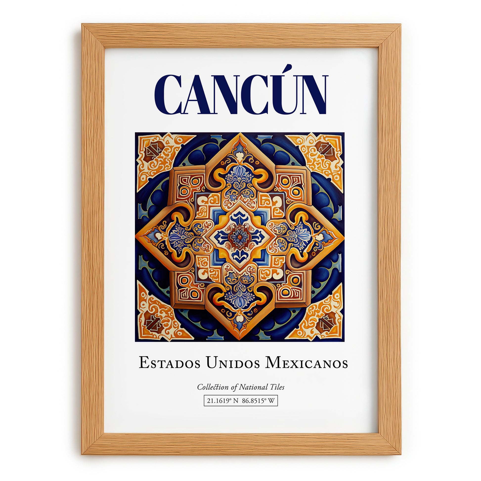 Cancún, Mexico – Travel Poster, set in oak frame