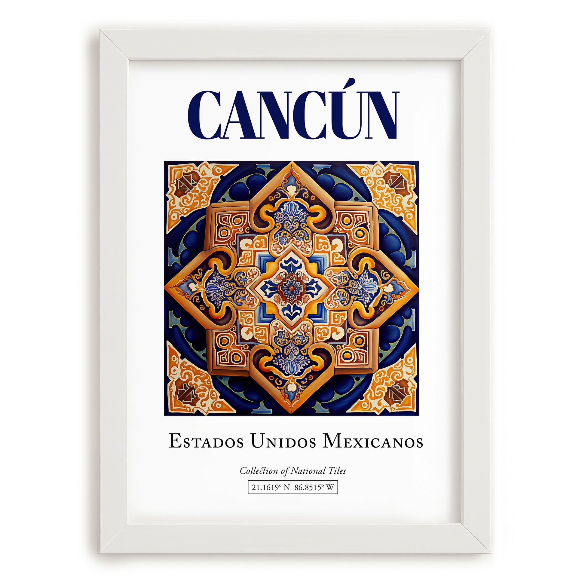 Cancún, Mexico – Travel Poster, placed in minimal white frame