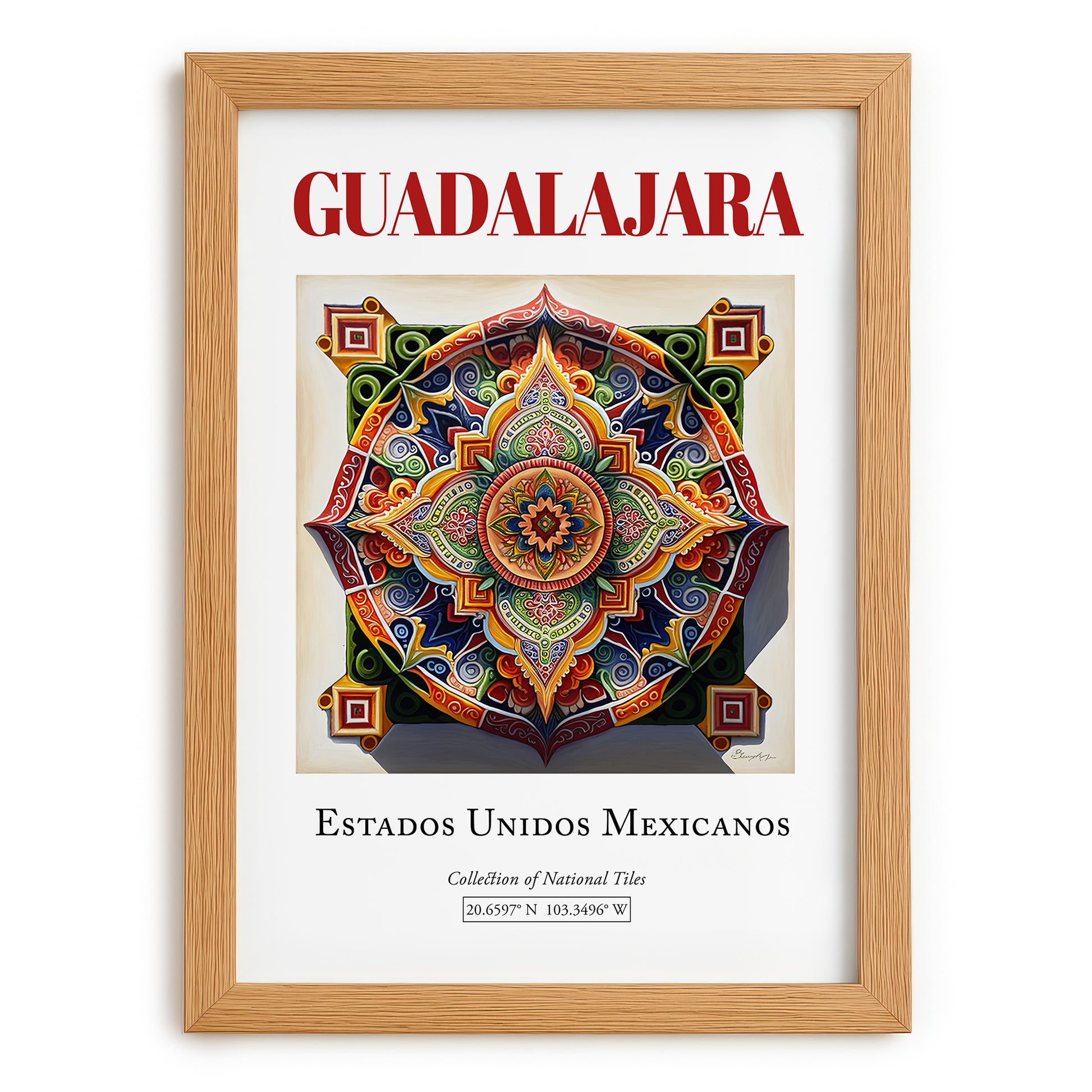 Guadalajara, Mexico – Travel Poster, set in oak frame