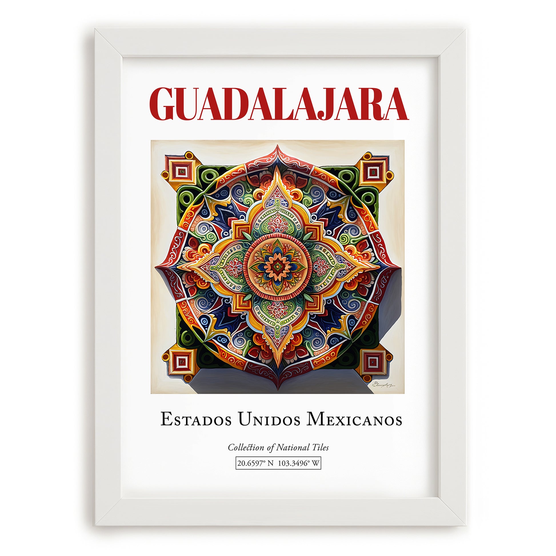 Guadalajara, Mexico – Travel Poster, placed in minimal white frame