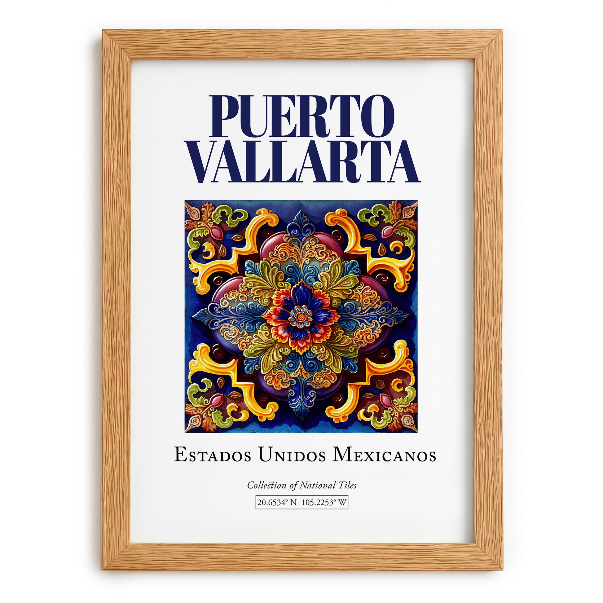 Puerto Vallarta, Mexico – Tourist Destination Poster, set in oak frame