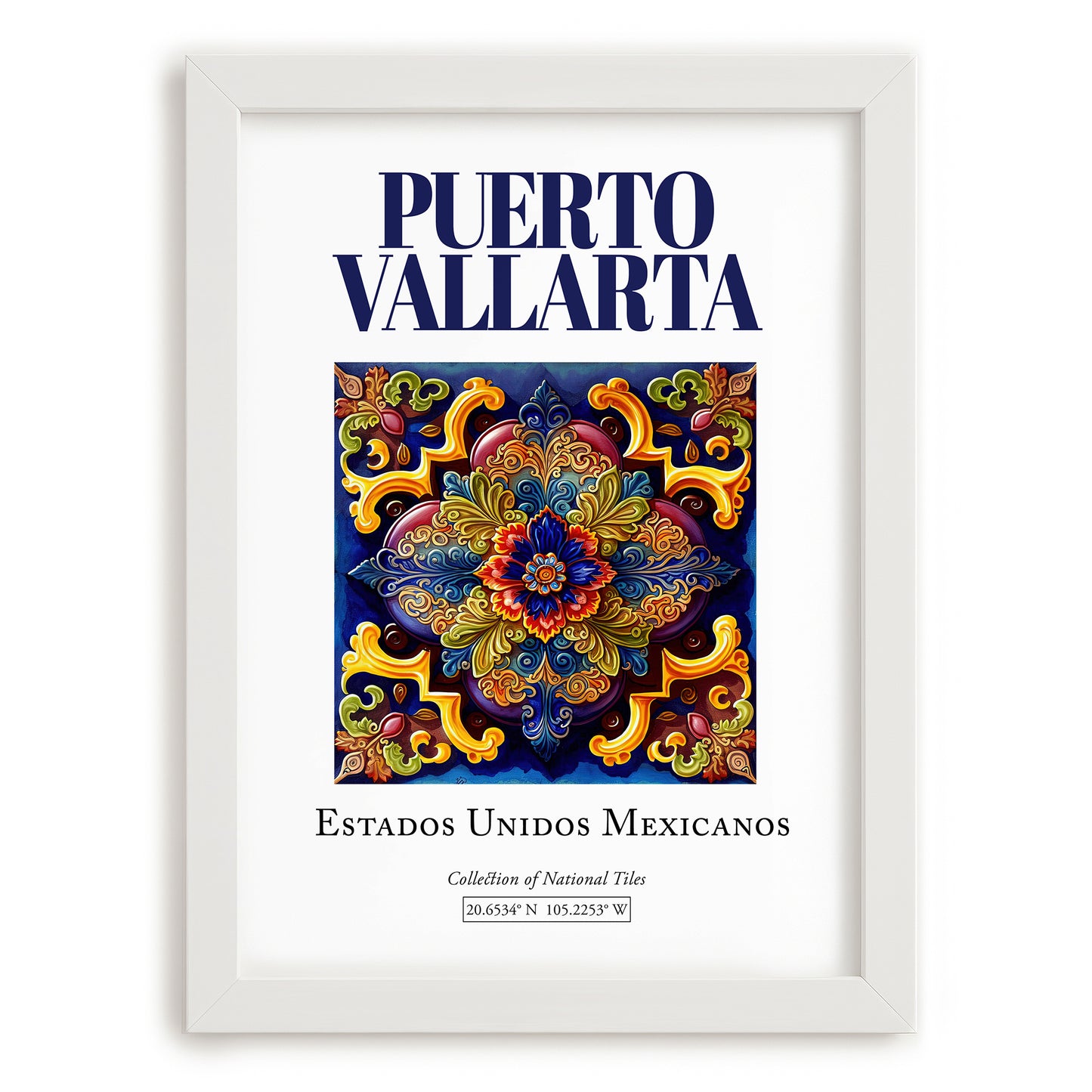 Puerto Vallarta, Mexico – Tourist Destination Poster, placed in minimal white frame
