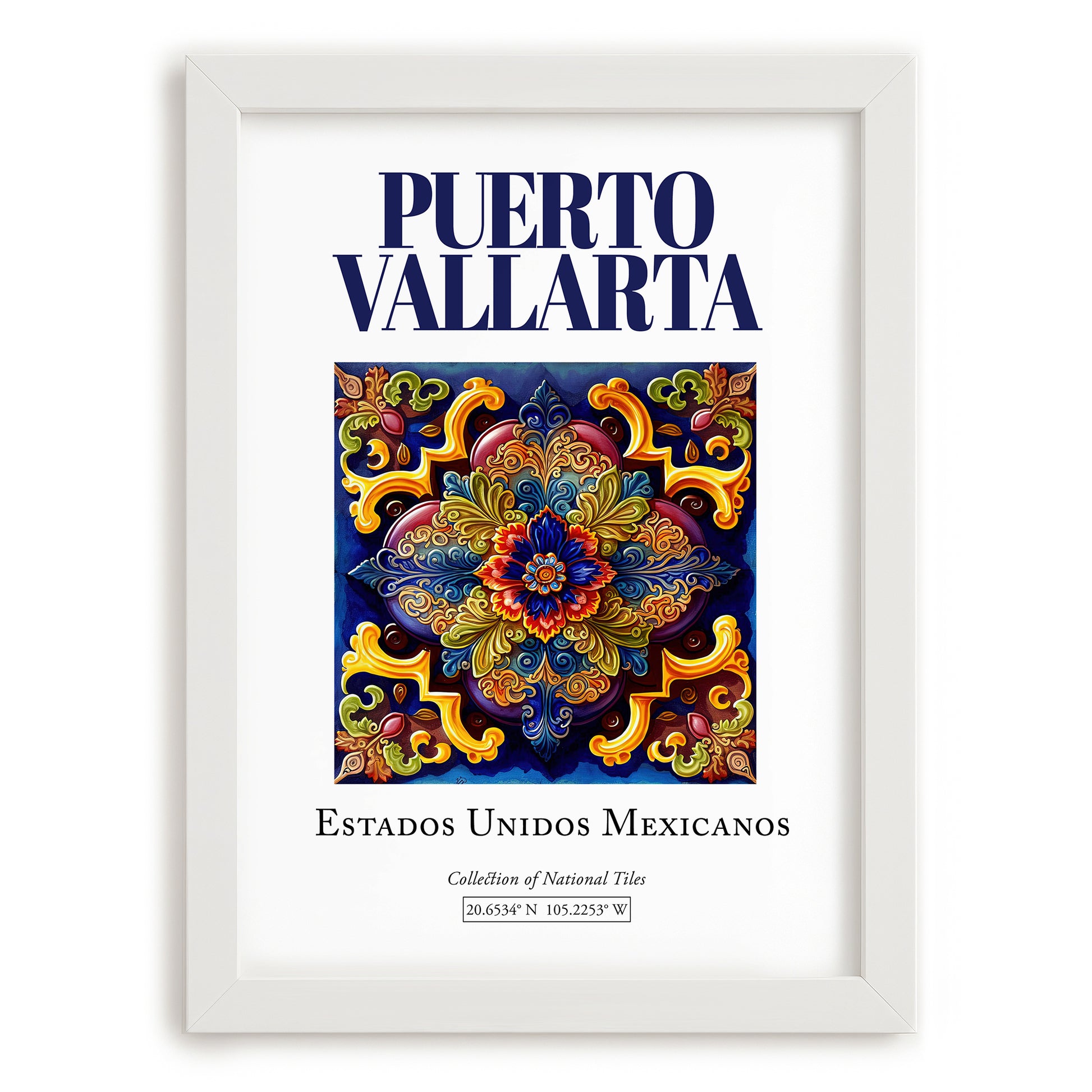 Puerto Vallarta, Mexico – Tourist Destination Poster, placed in minimal white frame