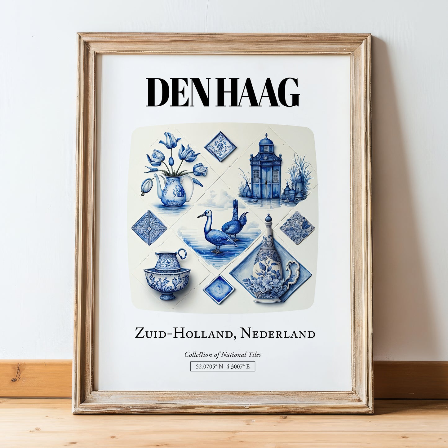 Den Haag, Netherlands – World Travel Art, in wooden frame leaning on the floor