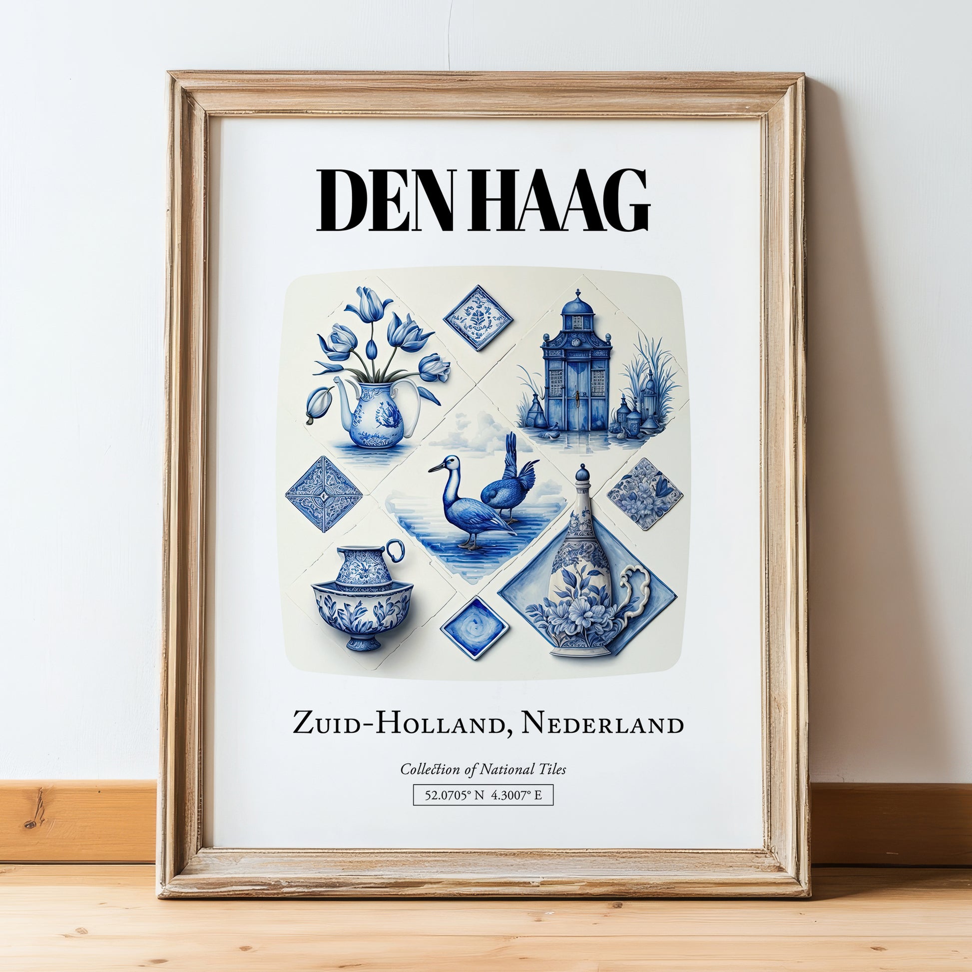 Den Haag, Netherlands – World Travel Art, in wooden frame leaning on the floor