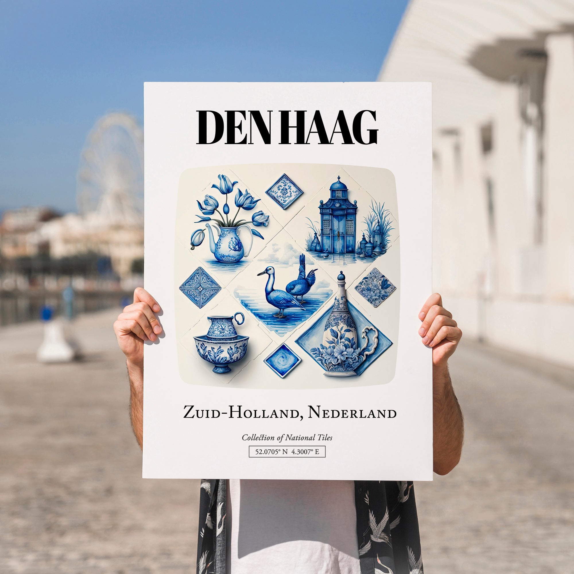 Den Haag, Netherlands – World Travel Art, no-text version framed in wood
