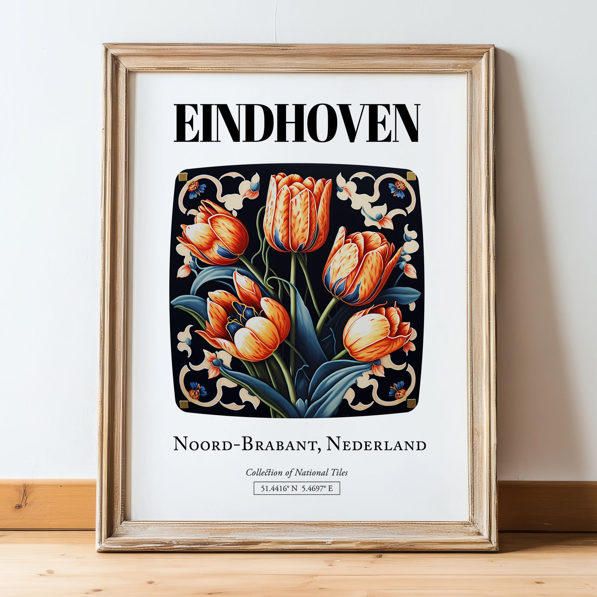 Eindhoven, Netherlands – Travel Print, in wooden frame leaning on the floor
