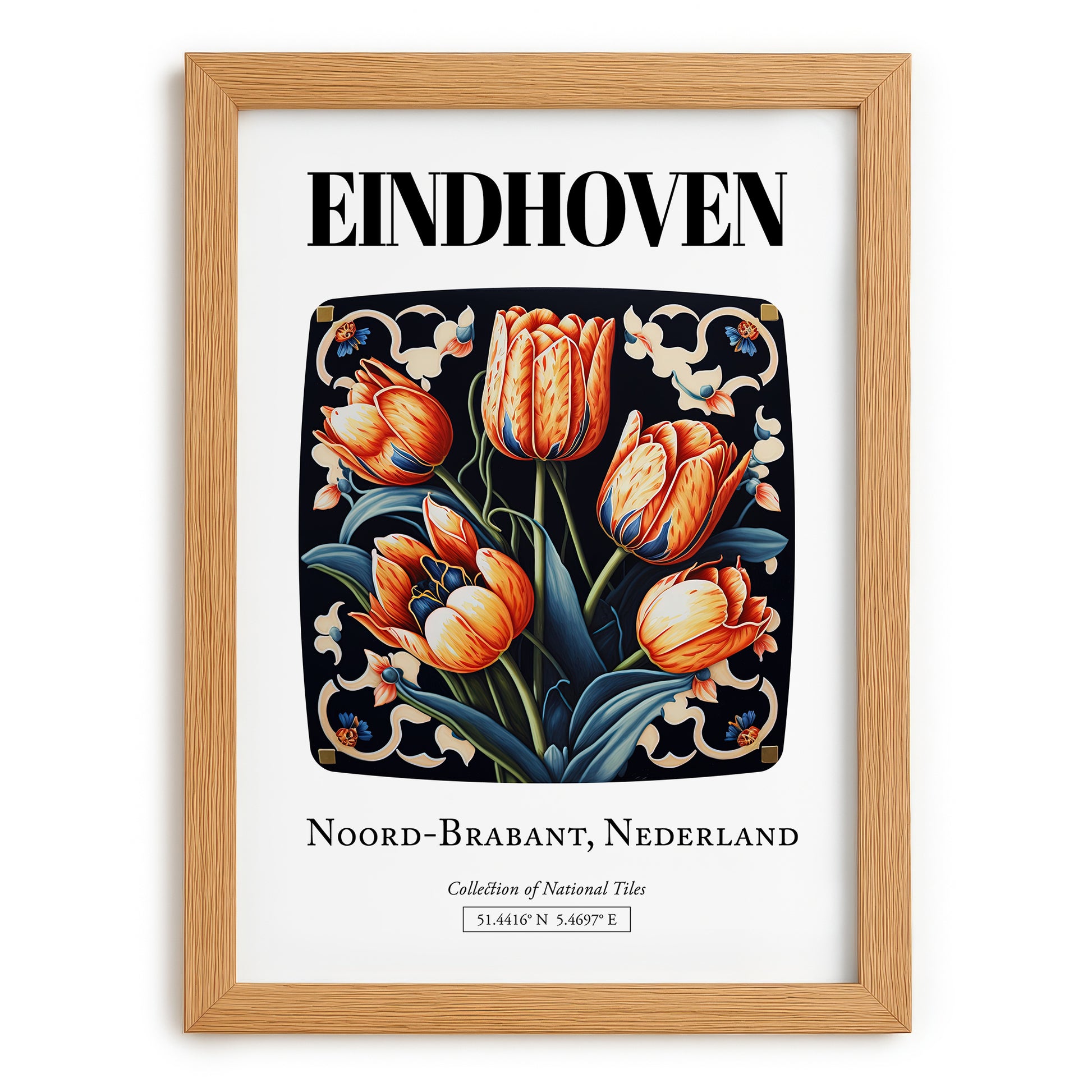 Eindhoven, Netherlands – Travel Print, set in oak frame