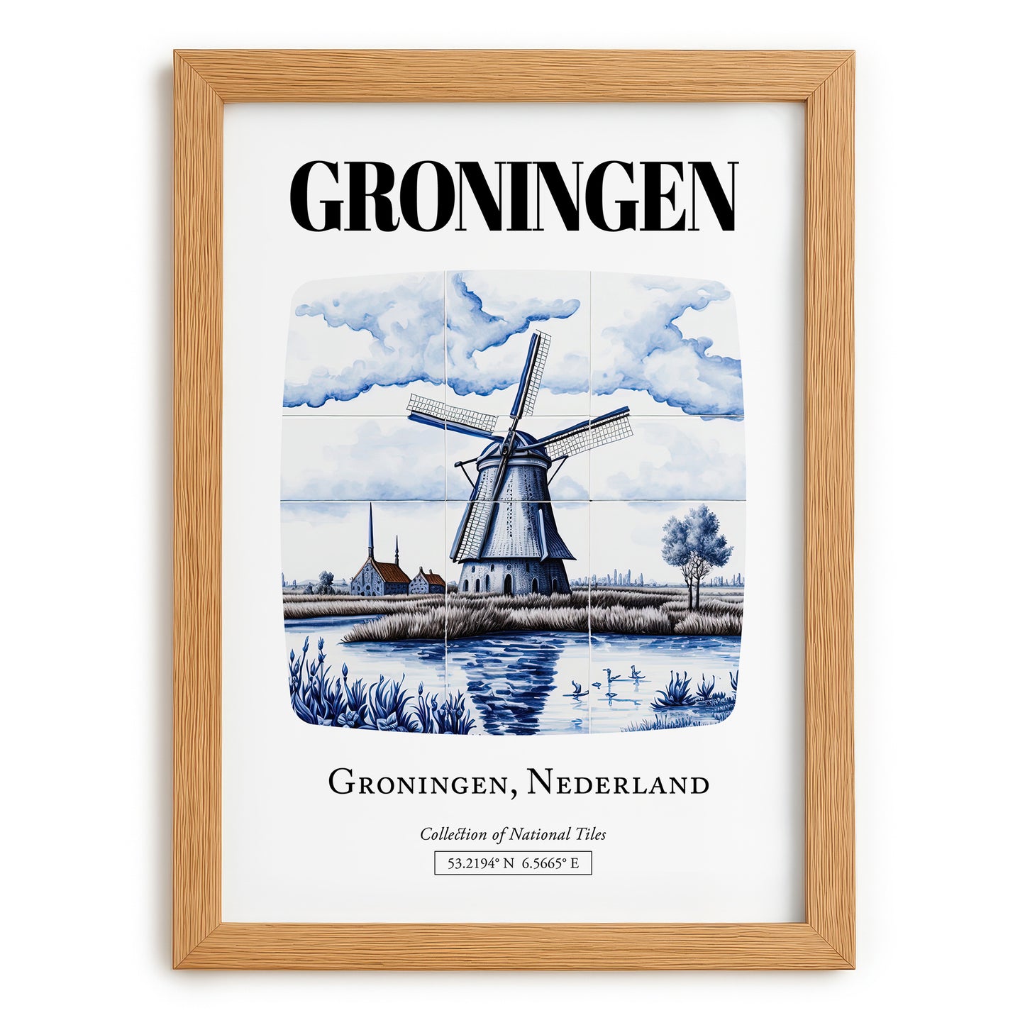 Groningen, Netherlands – Travel Poster, set in oak frame