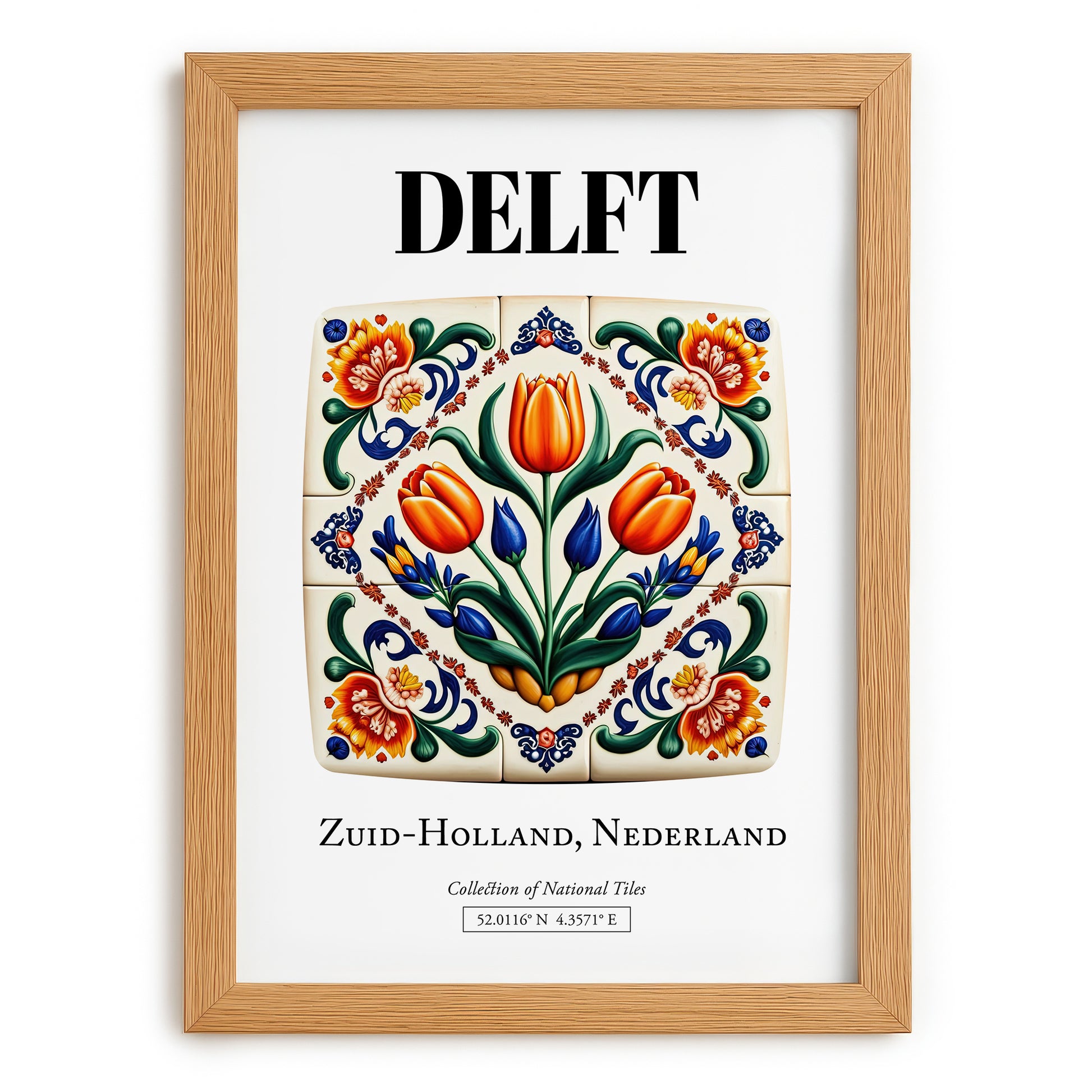 Delft, Netherlands – Country Culture Poster, set in oak frame