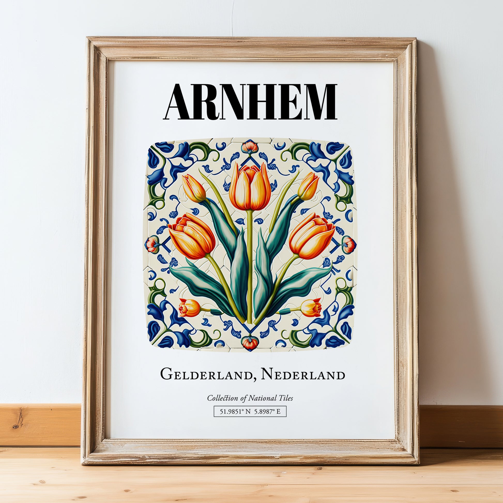 Arnhem, Netherlands – Travel Print, in wooden frame leaning on the floor