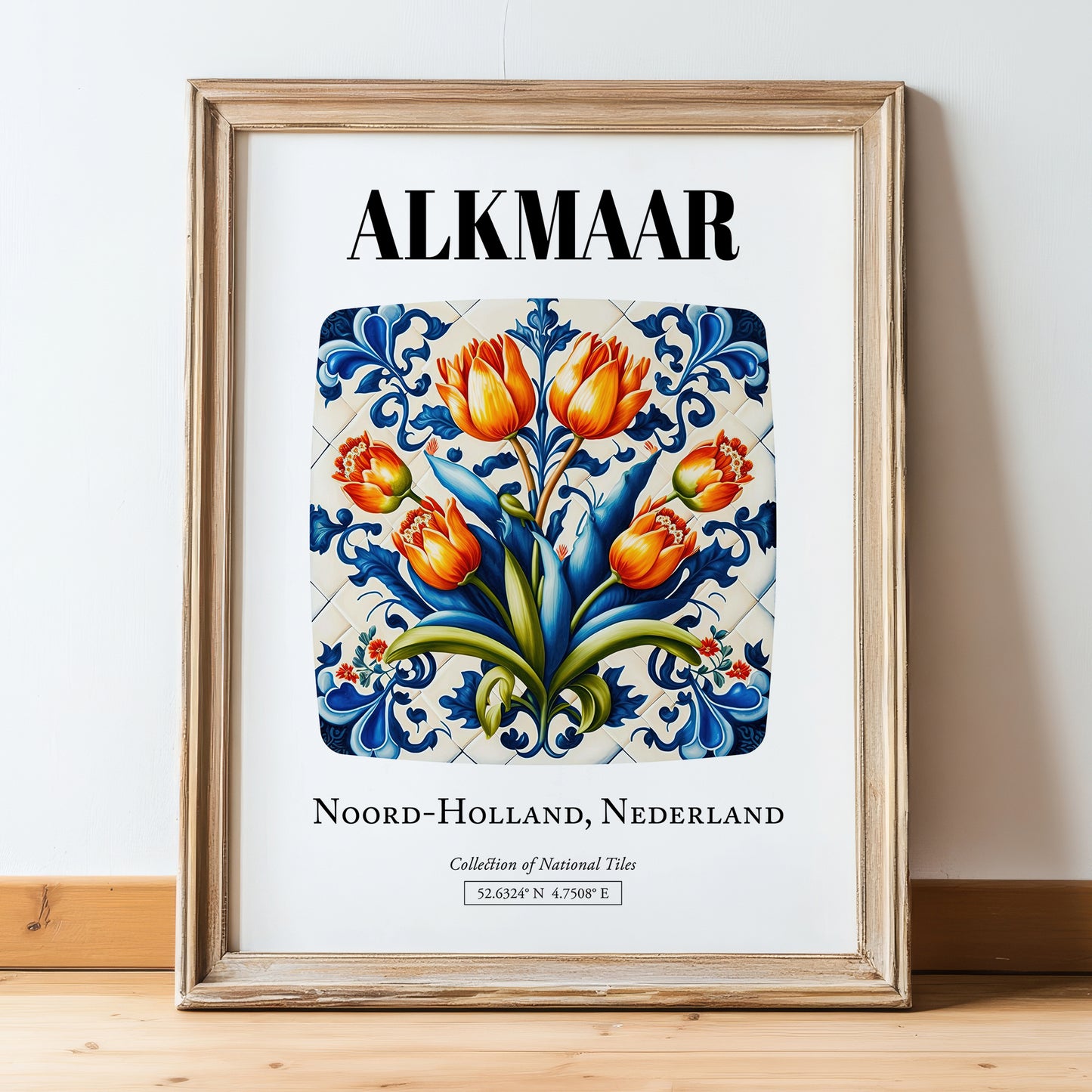 Alkmaar, Netherlands – Travel Destination Art, in wooden frame leaning on the floor