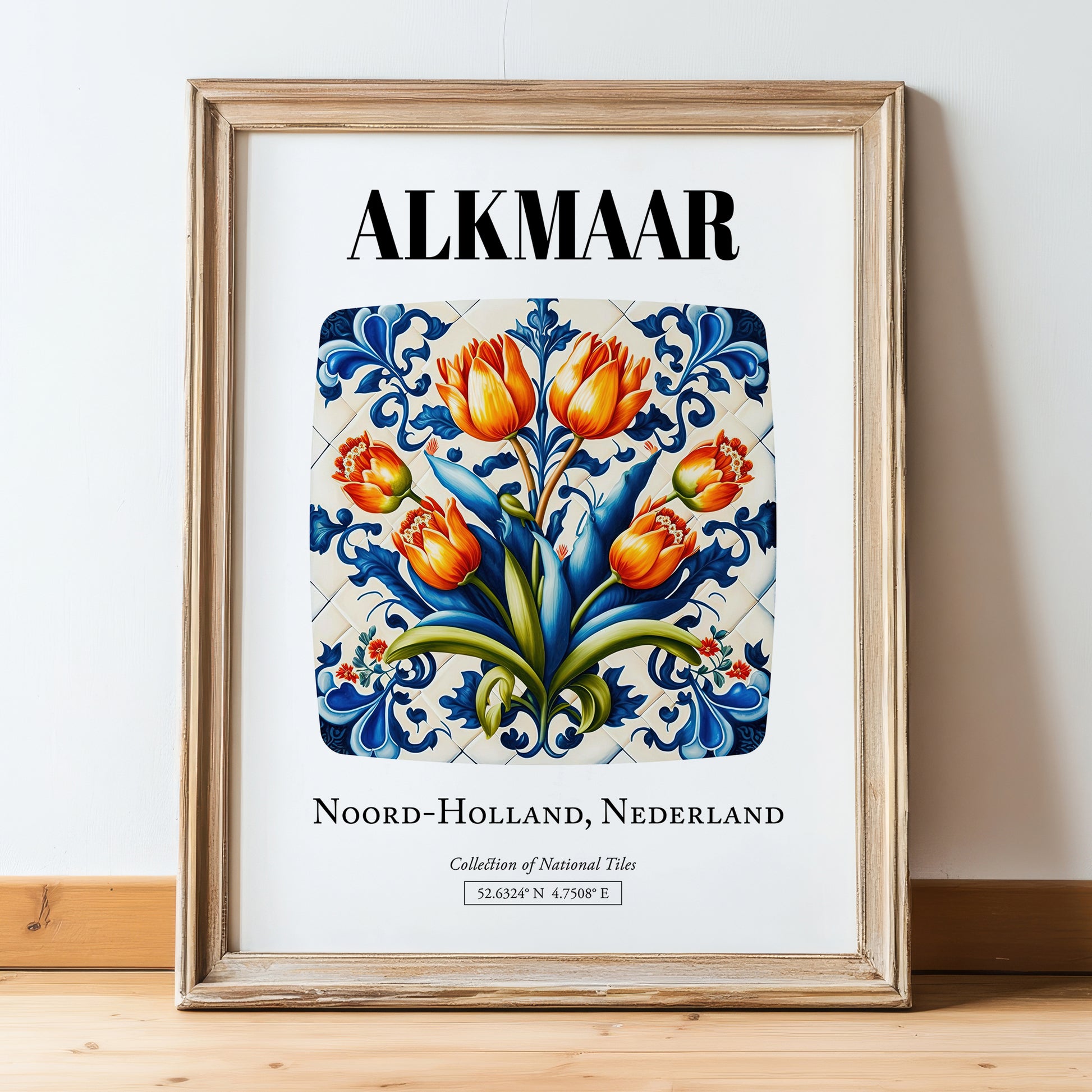 Alkmaar, Netherlands – Travel Destination Art, in wooden frame leaning on the floor