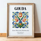 Gouda, Netherlands – Illustrated Travel Poster, in wooden frame leaning on the floor