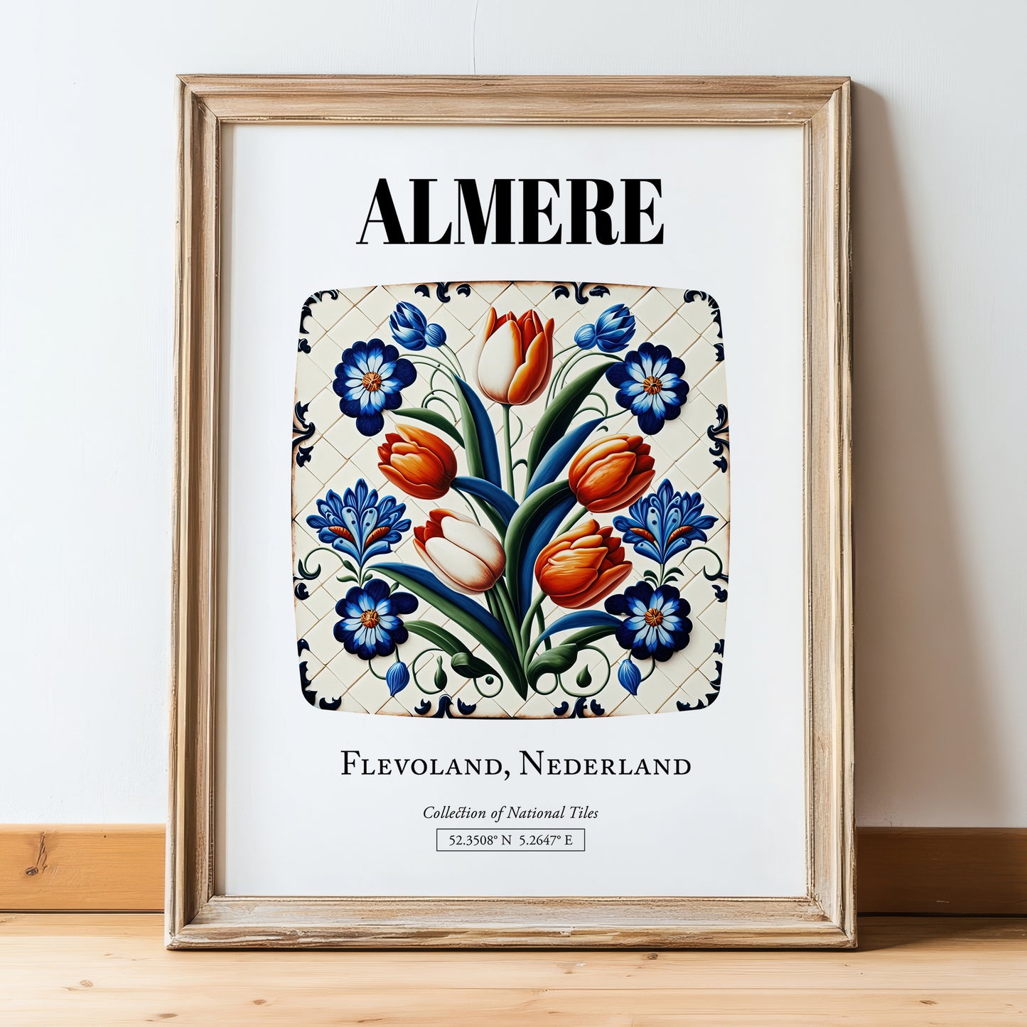 Almere, Netherlands – Travel Wall Decor, in wooden frame leaning on the floor