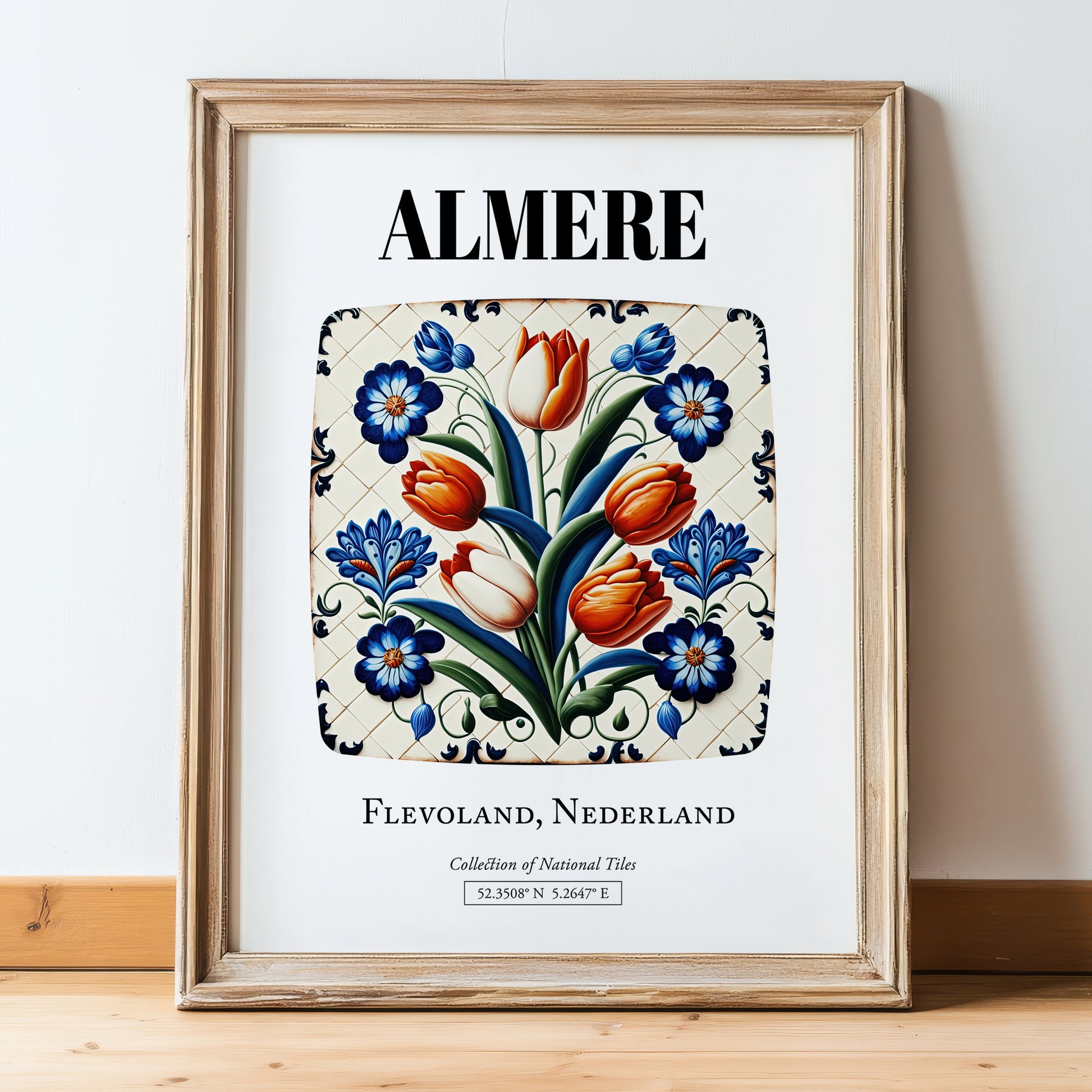 Almere, Netherlands – Travel Wall Decor, in wooden frame leaning on the floor
