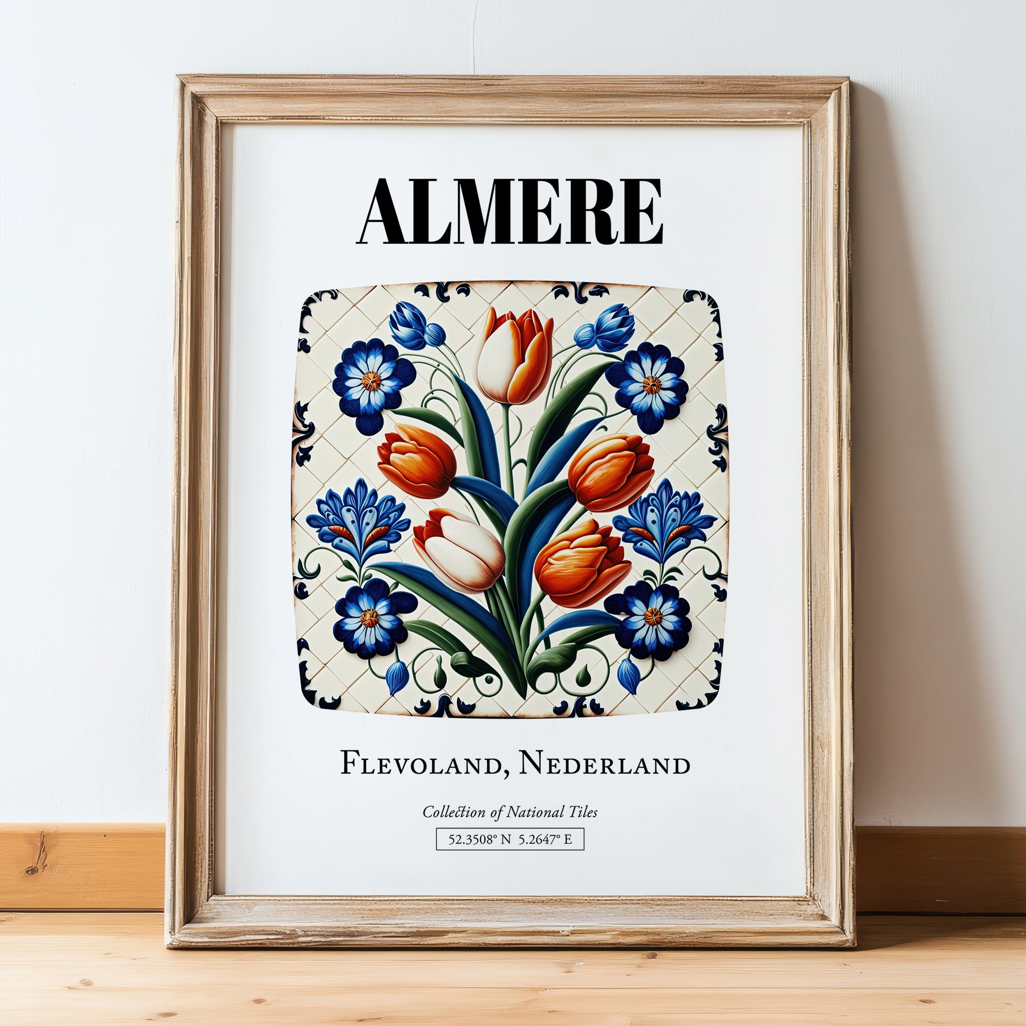 Almere, Netherlands – Travel Wall Decor, in wooden frame leaning on the floor