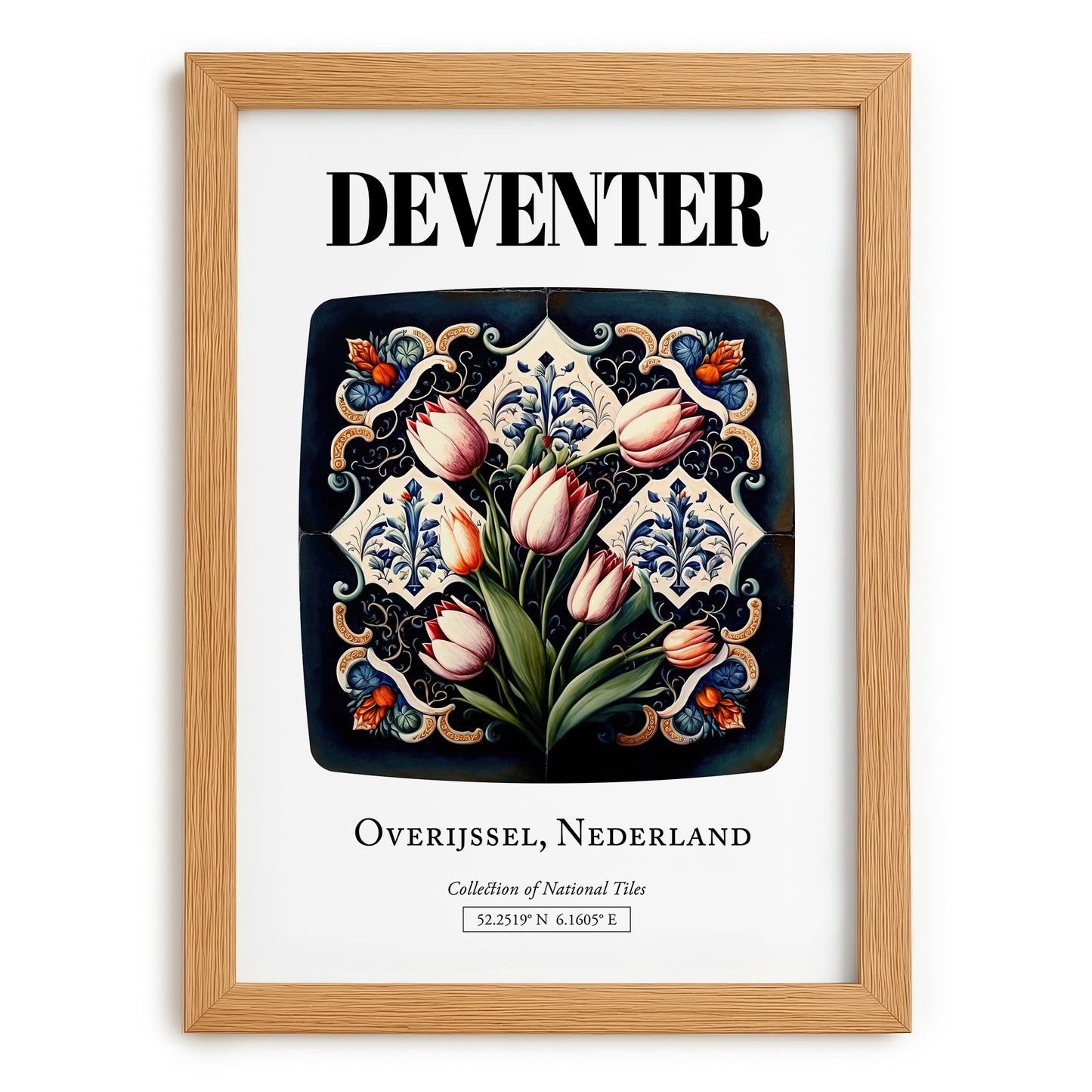 Deventer, Netherlands – Wanderlust-Inspired Poster, set in oak frame