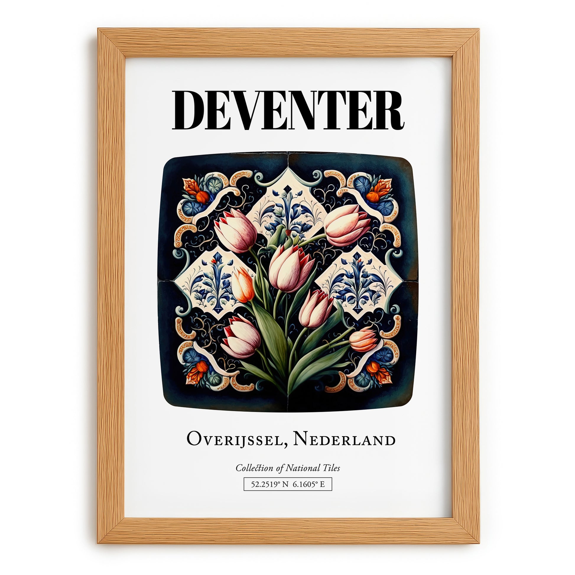 Deventer, Netherlands – Wanderlust-Inspired Poster, set in oak frame