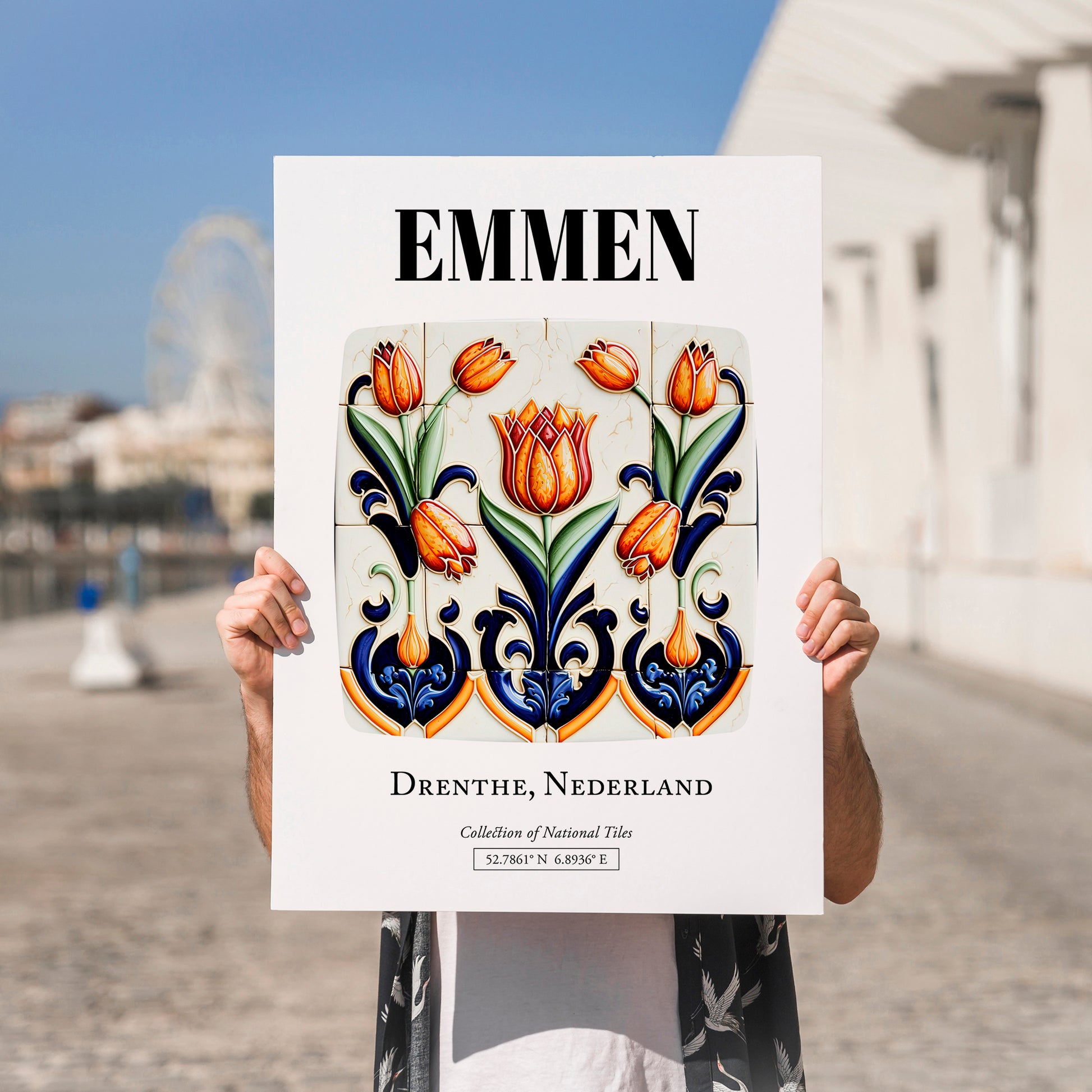 Emmen, Netherlands – Travel Poster, no-text version framed in wood