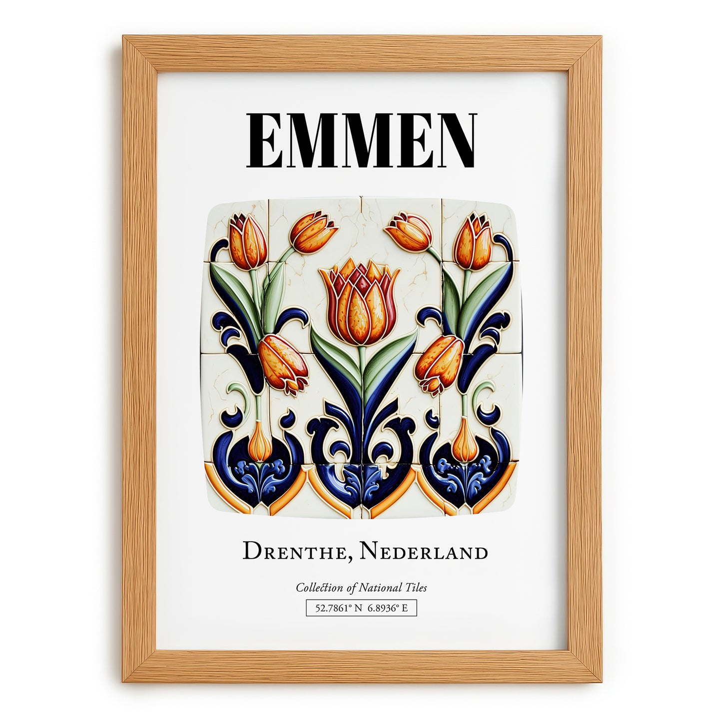 Emmen, Netherlands – Travel Poster, set in oak frame