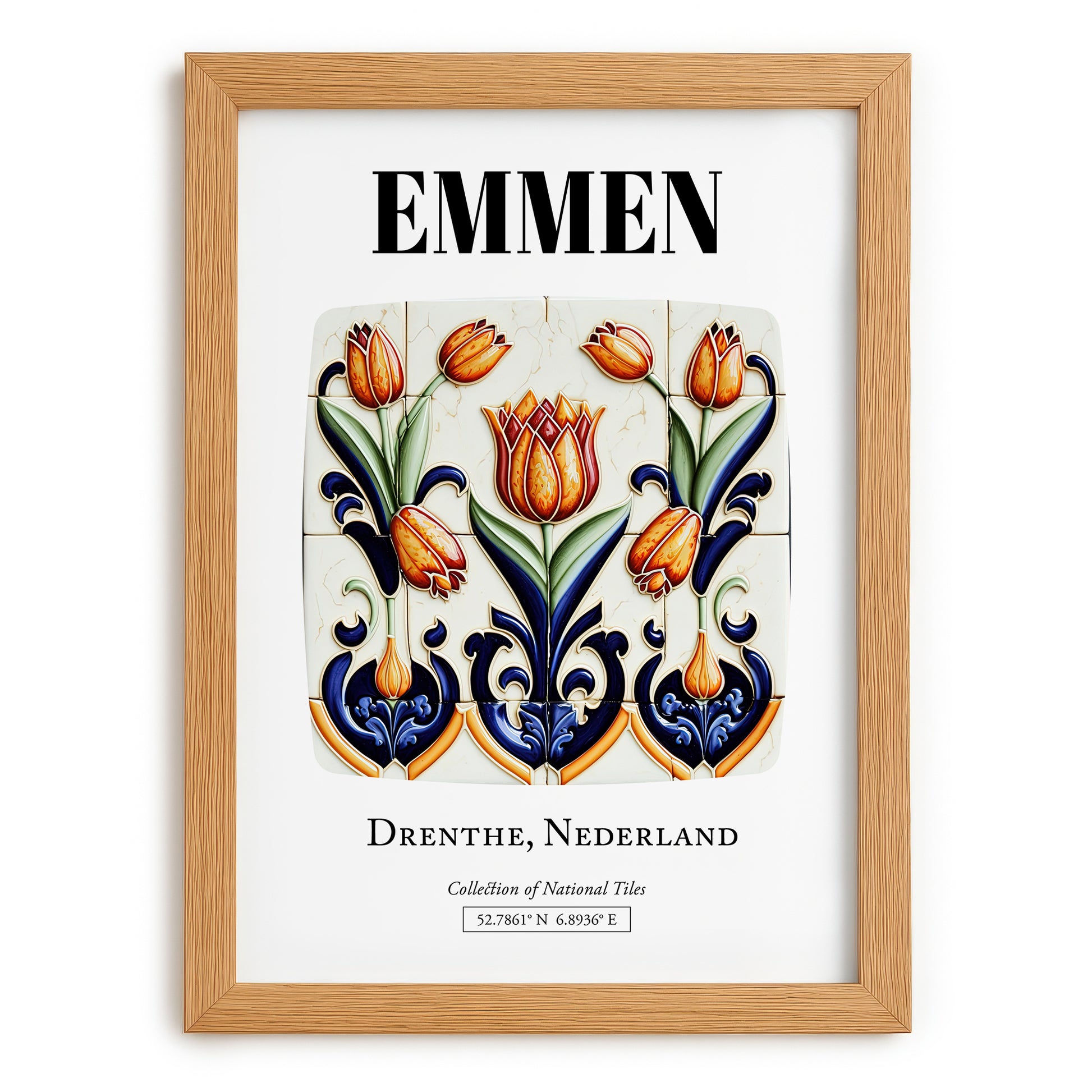 Emmen, Netherlands – Travel Poster, set in oak frame